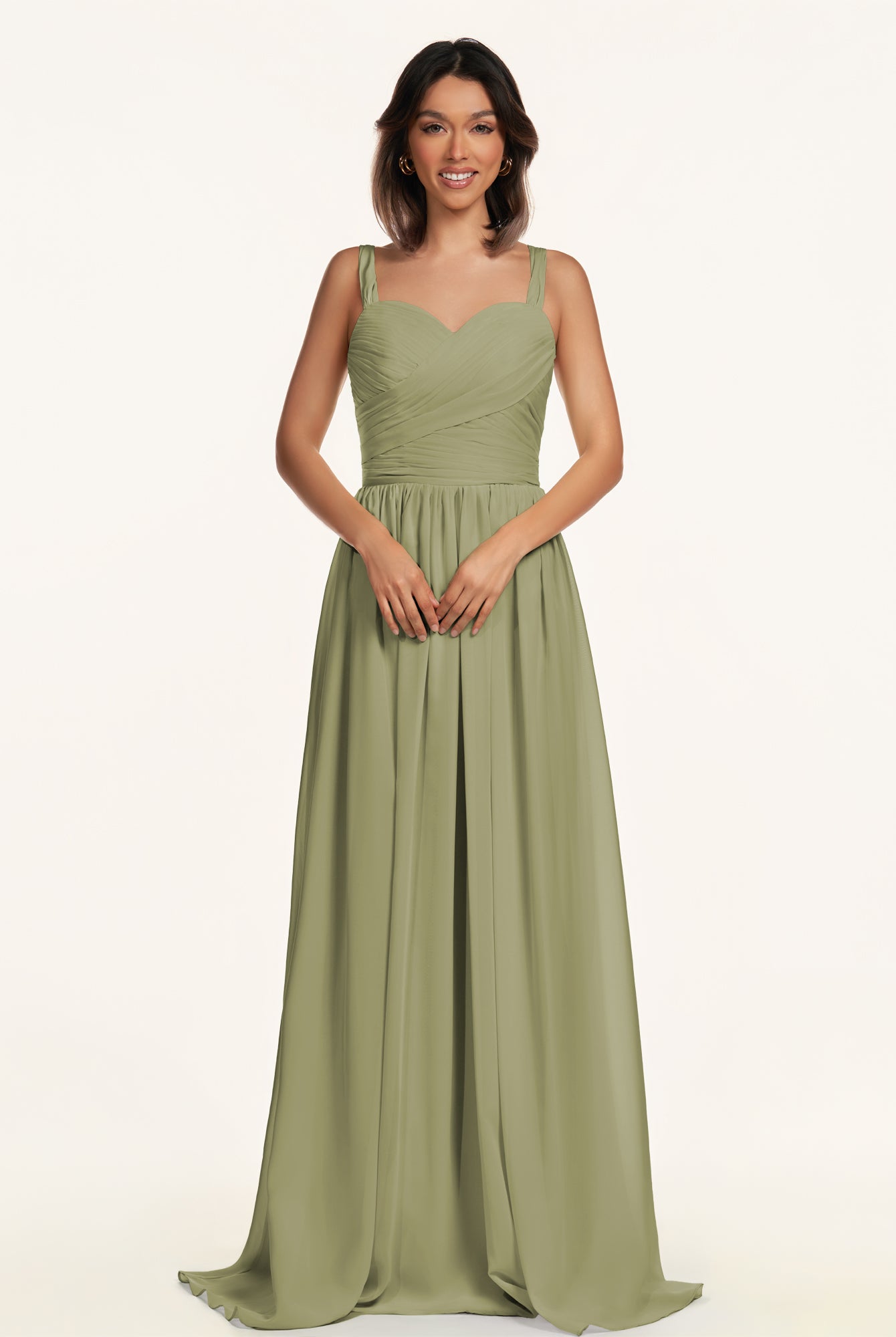 KissDress-Lia Thyme A Line Chiffon Off the Shoulder Long Bridesmaid Dress with Pleats