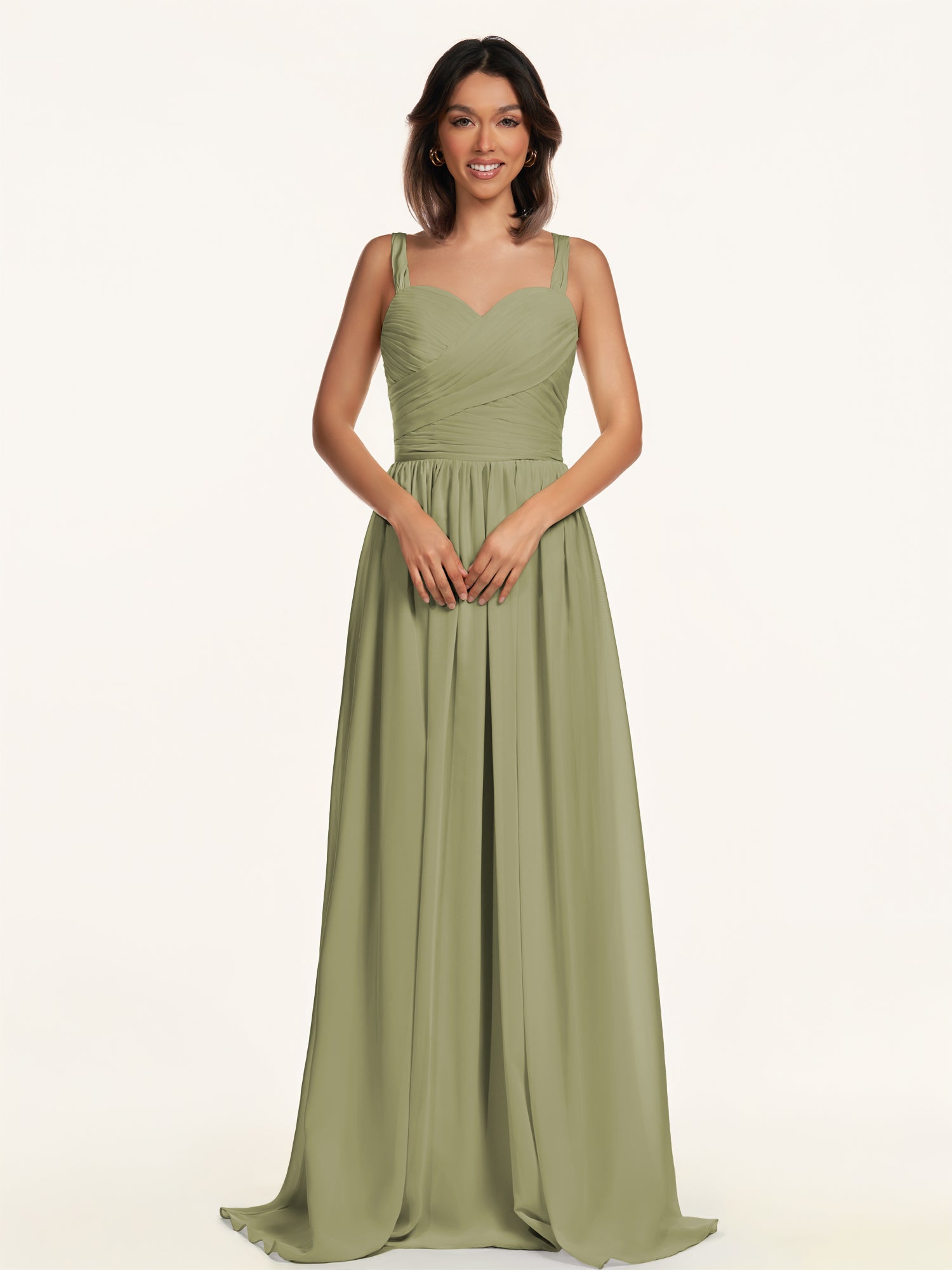 KissDress-Lia Thyme A Line Chiffon Off the Shoulder Long Bridesmaid Dress with Pleats