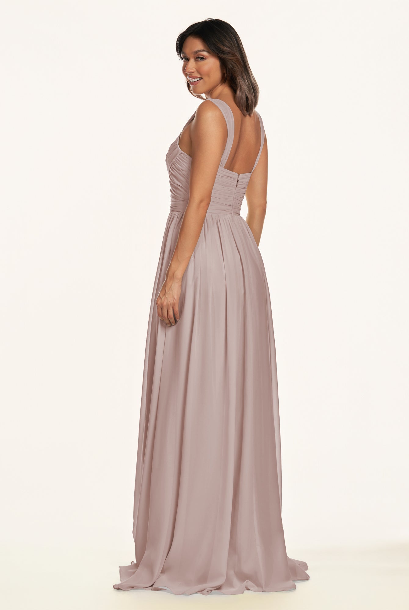 KissDress-Lia Toffee A Line Chiffon Off the Shoulder Long Bridesmaid Dress with Pleats