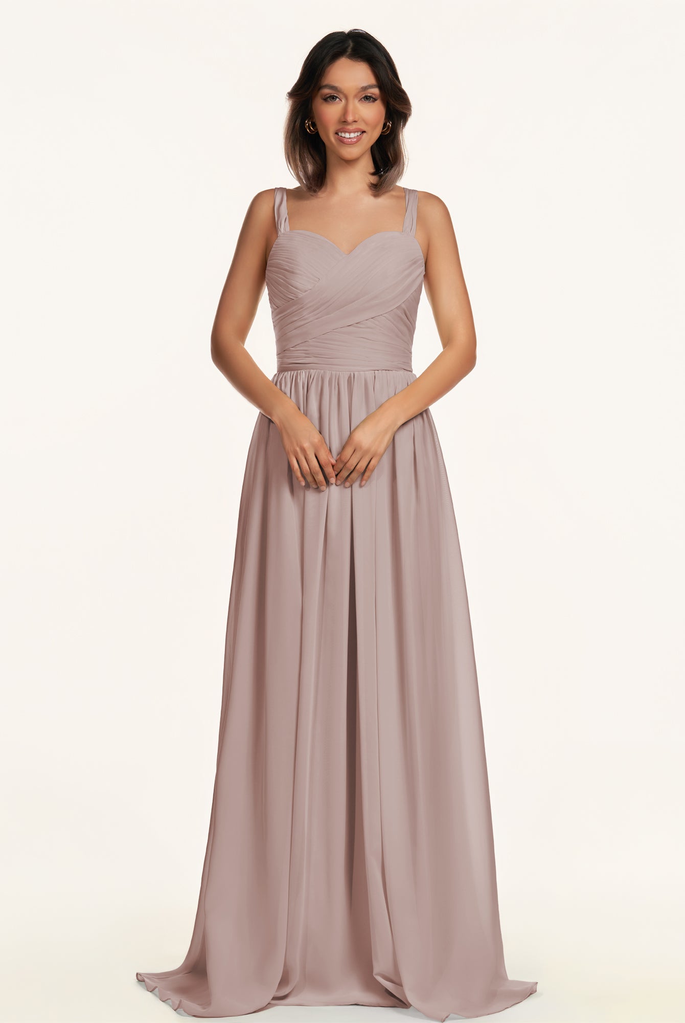 KissDress-Lia Toffee A Line Chiffon Off the Shoulder Long Bridesmaid Dress with Pleats