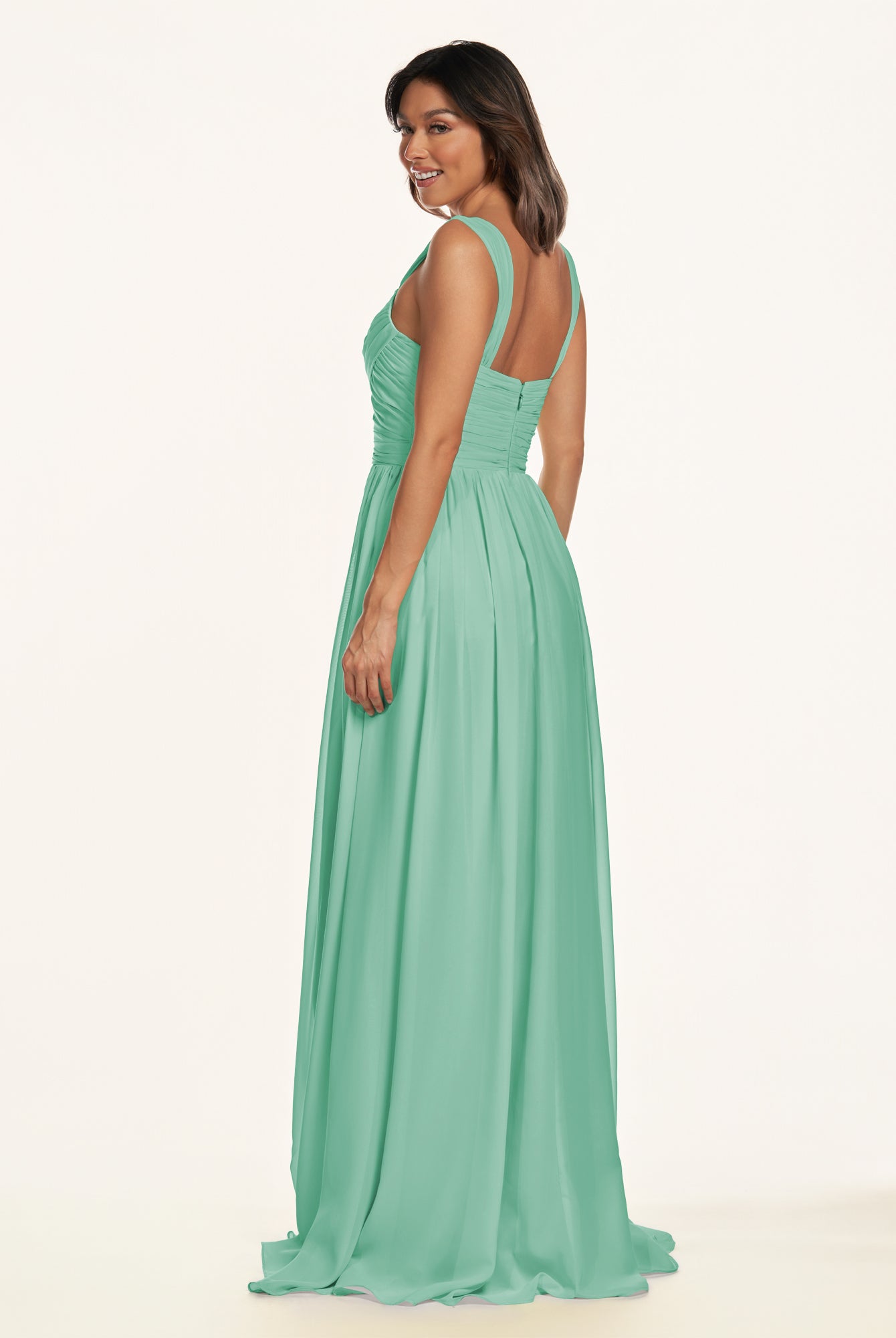 KissDress-Lia Turquoise A Line Chiffon Off the Shoulder Long Bridesmaid Dress with Pleats
