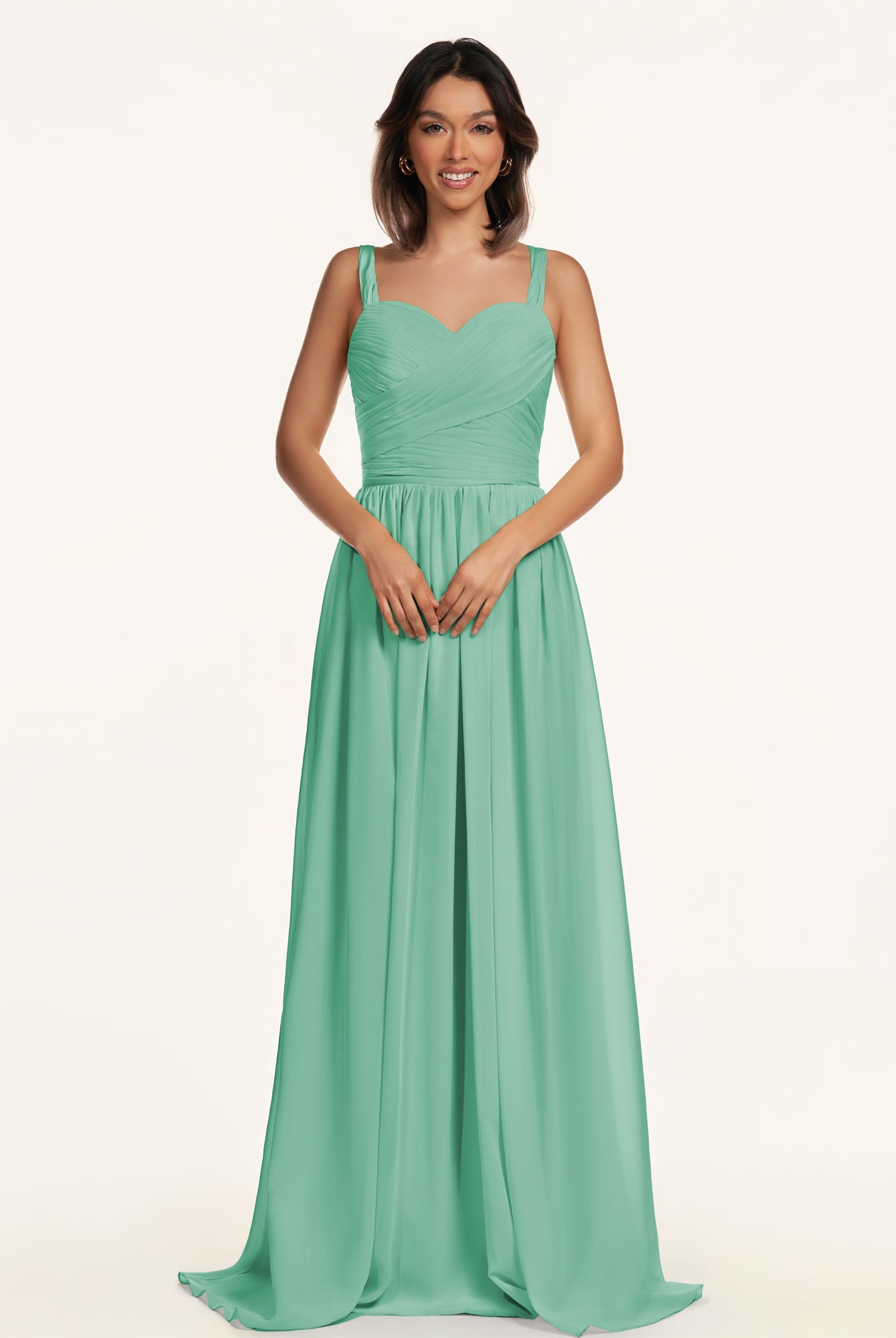 KissDress-Lia Turquoise A Line Chiffon Off the Shoulder Long Bridesmaid Dress with Pleats