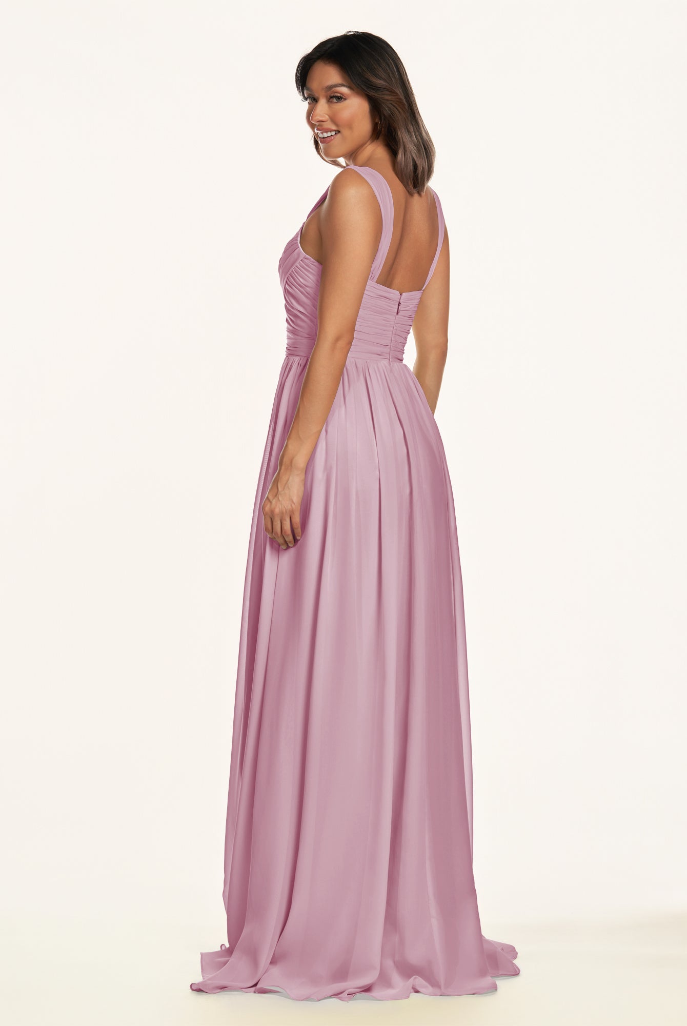 KissDress-Lia Vintage Mauve A Line Chiffon Off the Shoulder Long Bridesmaid Dress with Pleats