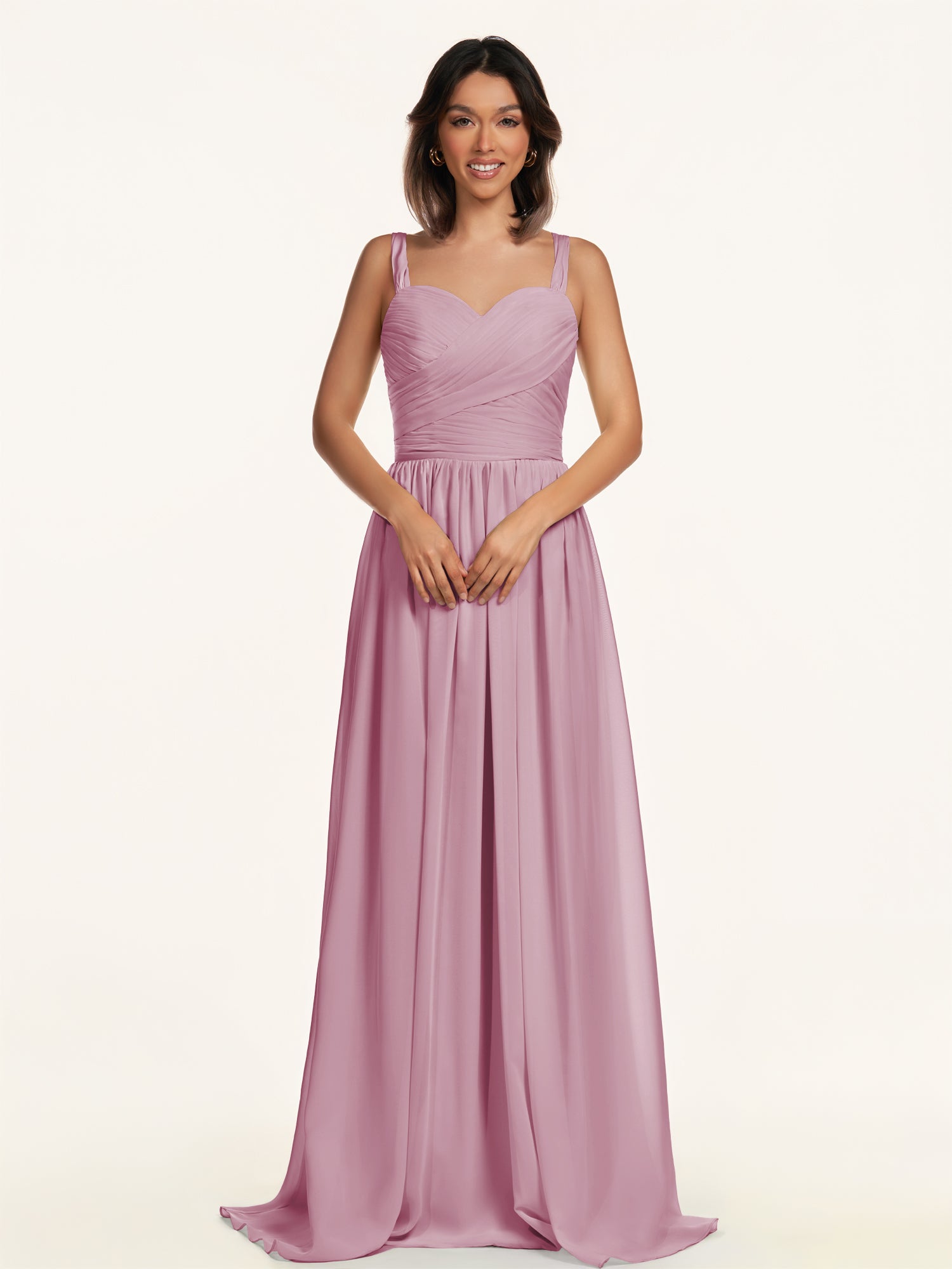 KissDress-Lia Vintage Mauve A Line Chiffon Off the Shoulder Long Bridesmaid Dress with Pleats