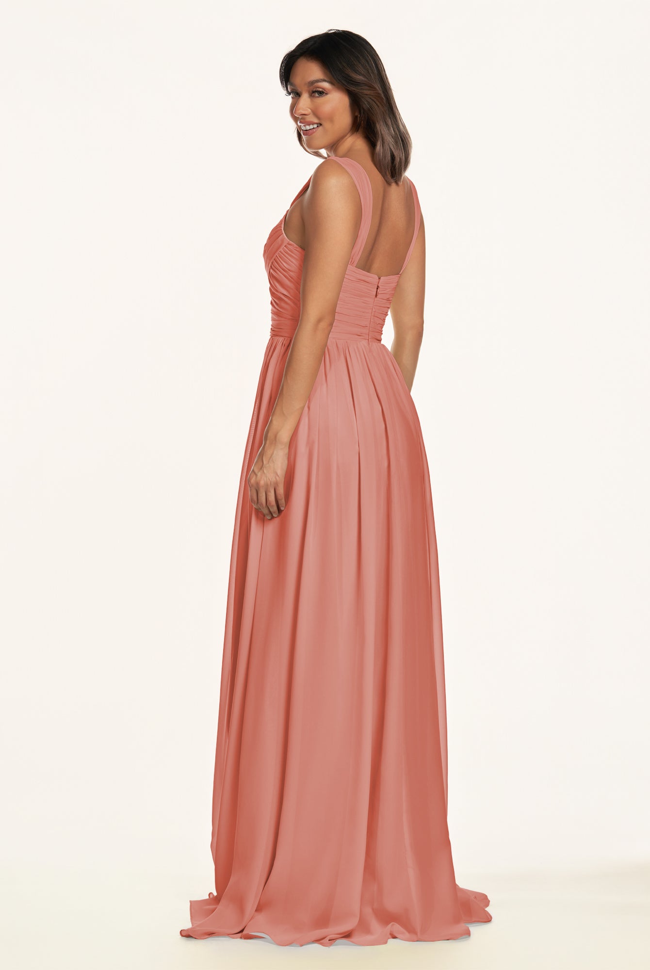 KissDress-Lia Wild Rose A Line Chiffon Off the Shoulder Long Bridesmaid Dress with Pleats