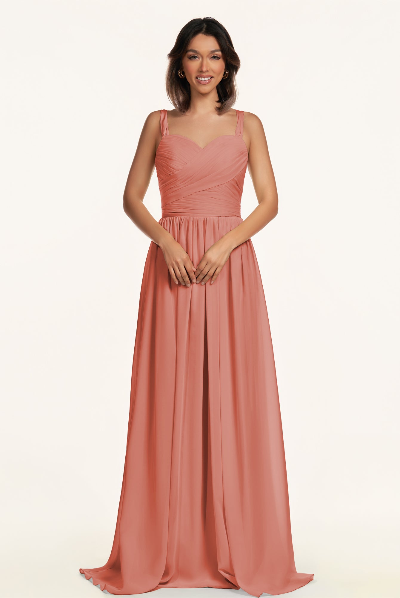 KissDress-Lia Wild Rose A Line Chiffon Off the Shoulder Long Bridesmaid Dress with Pleats