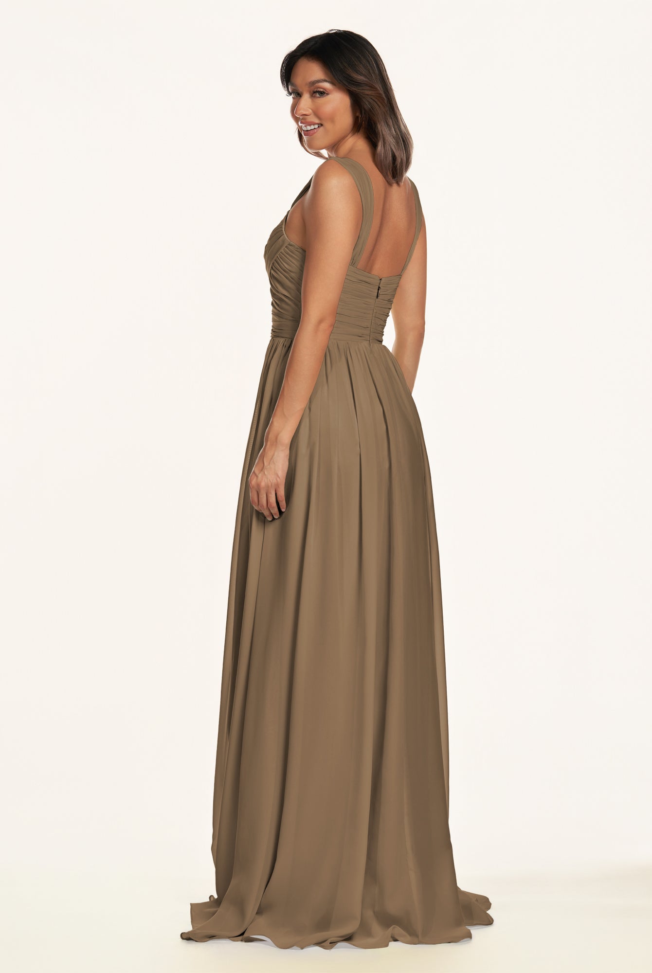 KissDress-Lia Willow Green A Line Chiffon Off the Shoulder Long Bridesmaid Dress with Pleats