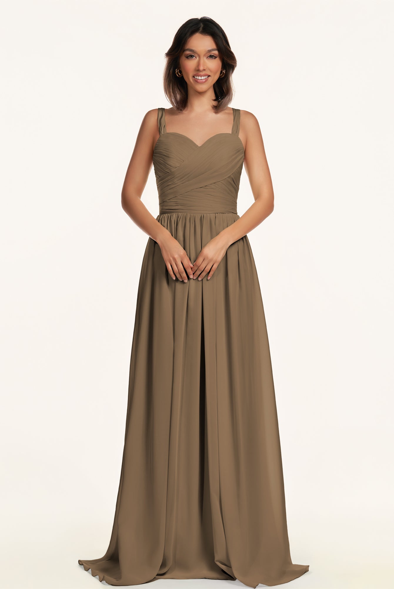 KissDress-Lia Willow Green A Line Chiffon Off the Shoulder Long Bridesmaid Dress with Pleats