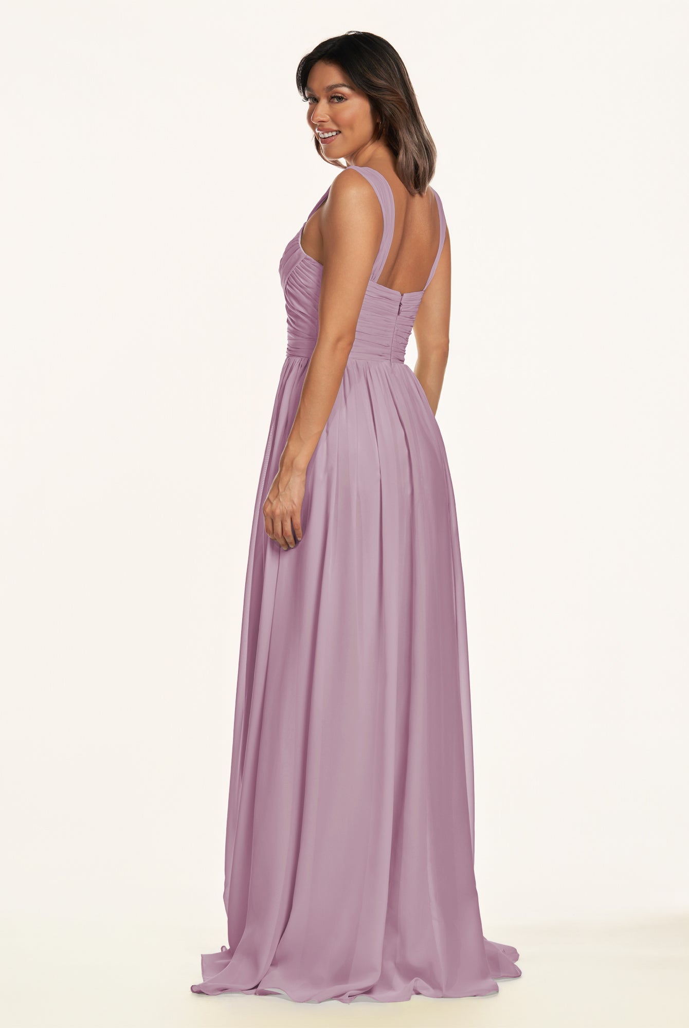 KissDress-Lia Wisteria A Line Chiffon Off the Shoulder Long Bridesmaid Dress with Pleats