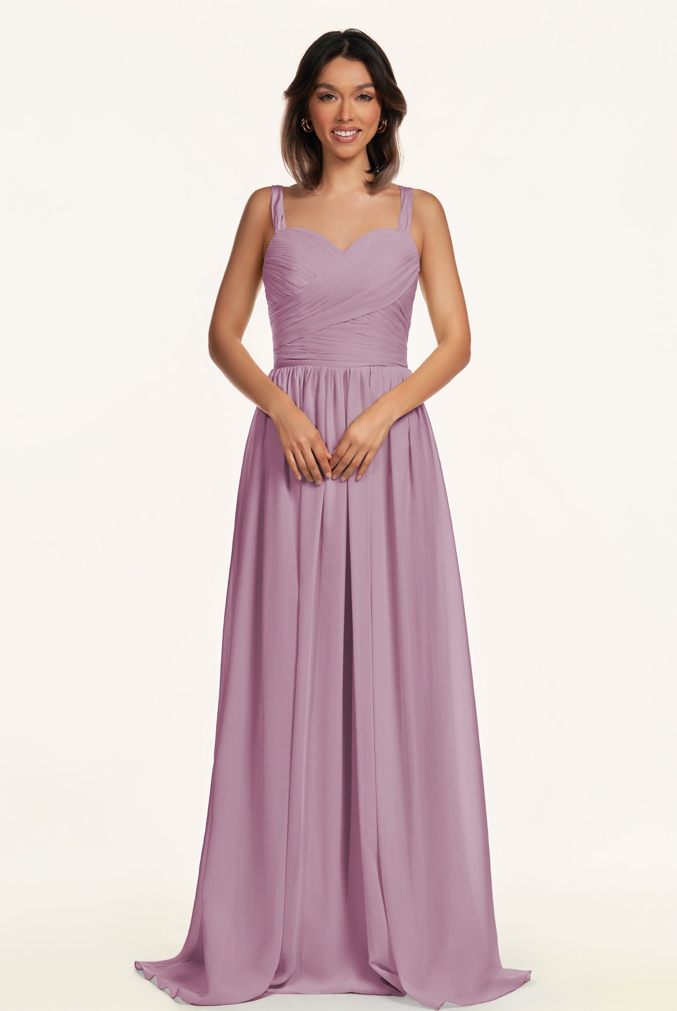 KissDress-Lia Wisteria A Line Chiffon Off the Shoulder Long Bridesmaid Dress with Pleats