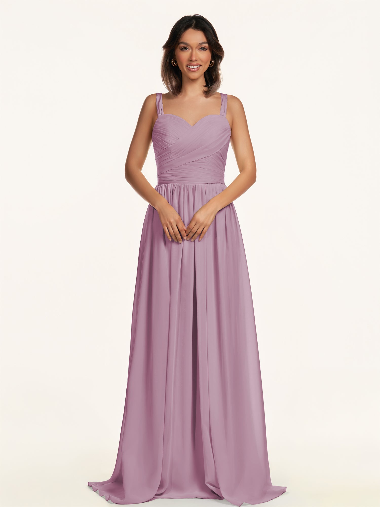 KissDress-Lia Wisteria A Line Chiffon Off the Shoulder Long Bridesmaid Dress with Pleats