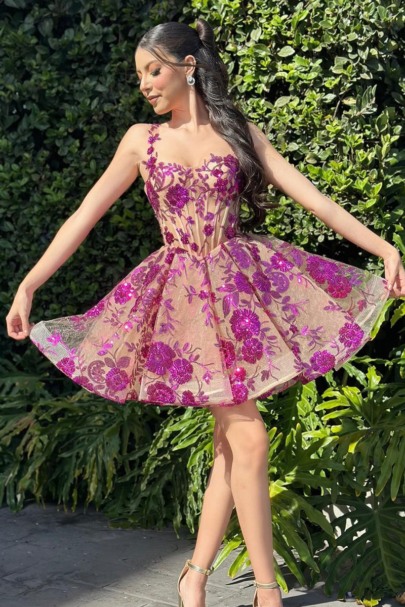 Lovely A-Line Purple Sequins Appliques Sweetheart Short Homecoming Dress