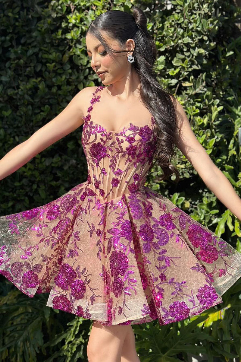 Lovely A-Line Purple Sequins Appliques Sweetheart Short Homecoming Dress