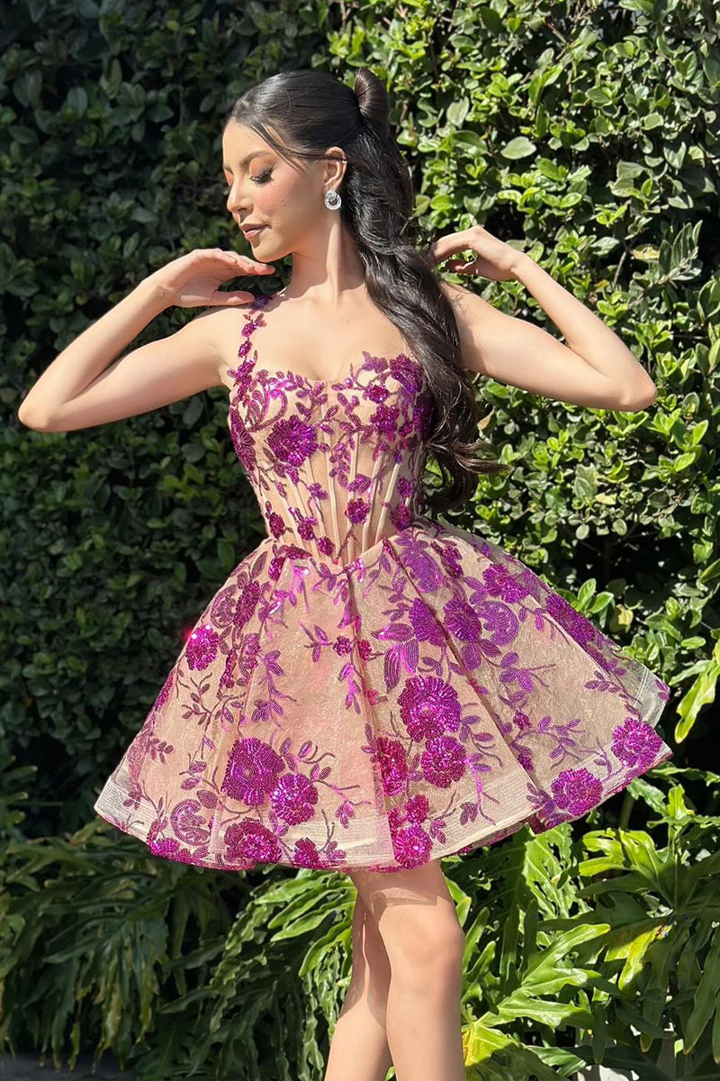 Lovely A-Line Purple Sequins Appliques Sweetheart Short Homecoming Dress