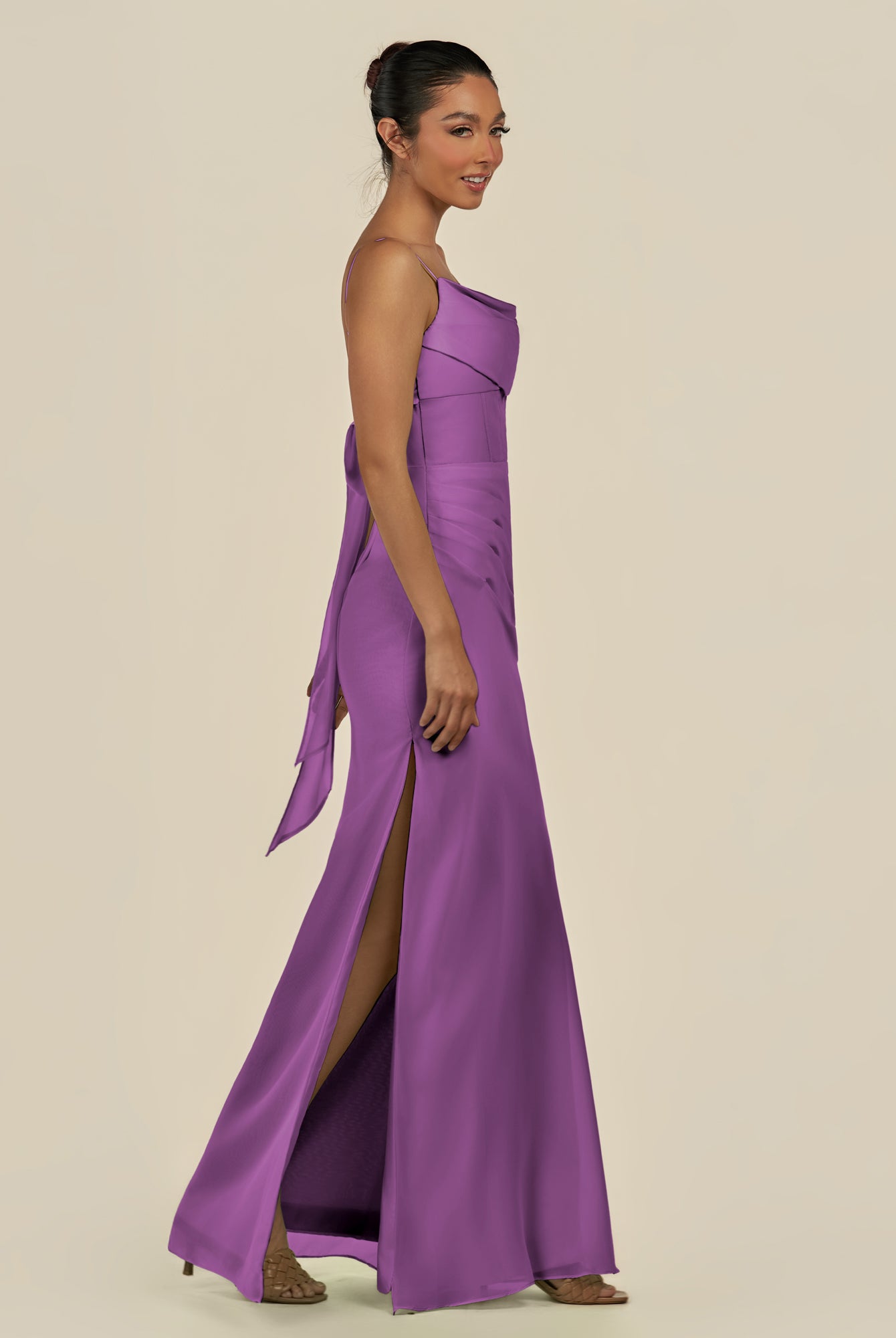 KissDress-Lumira Amethyst Sheath Spaghetti Straps Chiffon Ruched Long Bridesmaid Dress