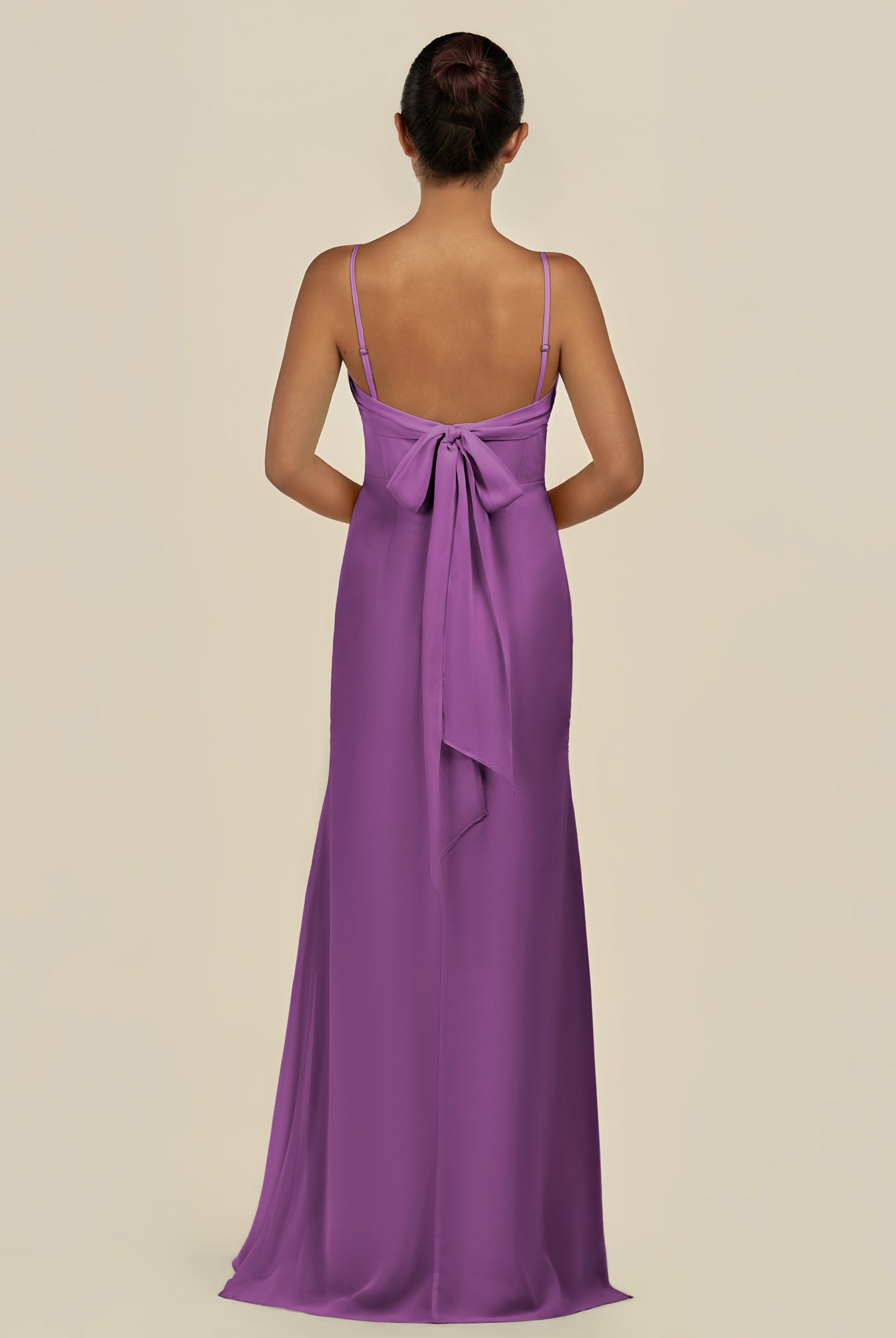 KissDress-Lumira Amethyst Sheath Spaghetti Straps Chiffon Ruched Long Bridesmaid Dress