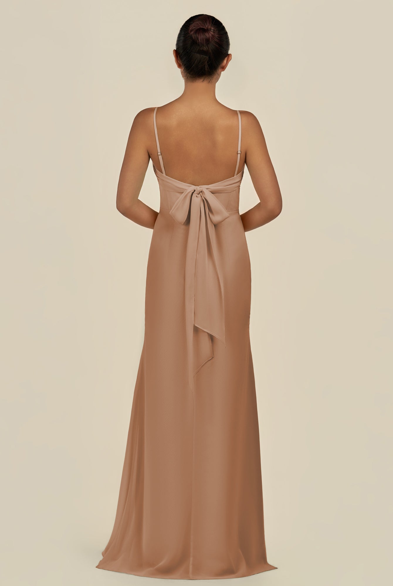 KissDress-Lumira Bronzer Sheath Spaghetti Straps Chiffon Ruched Long Bridesmaid Dress