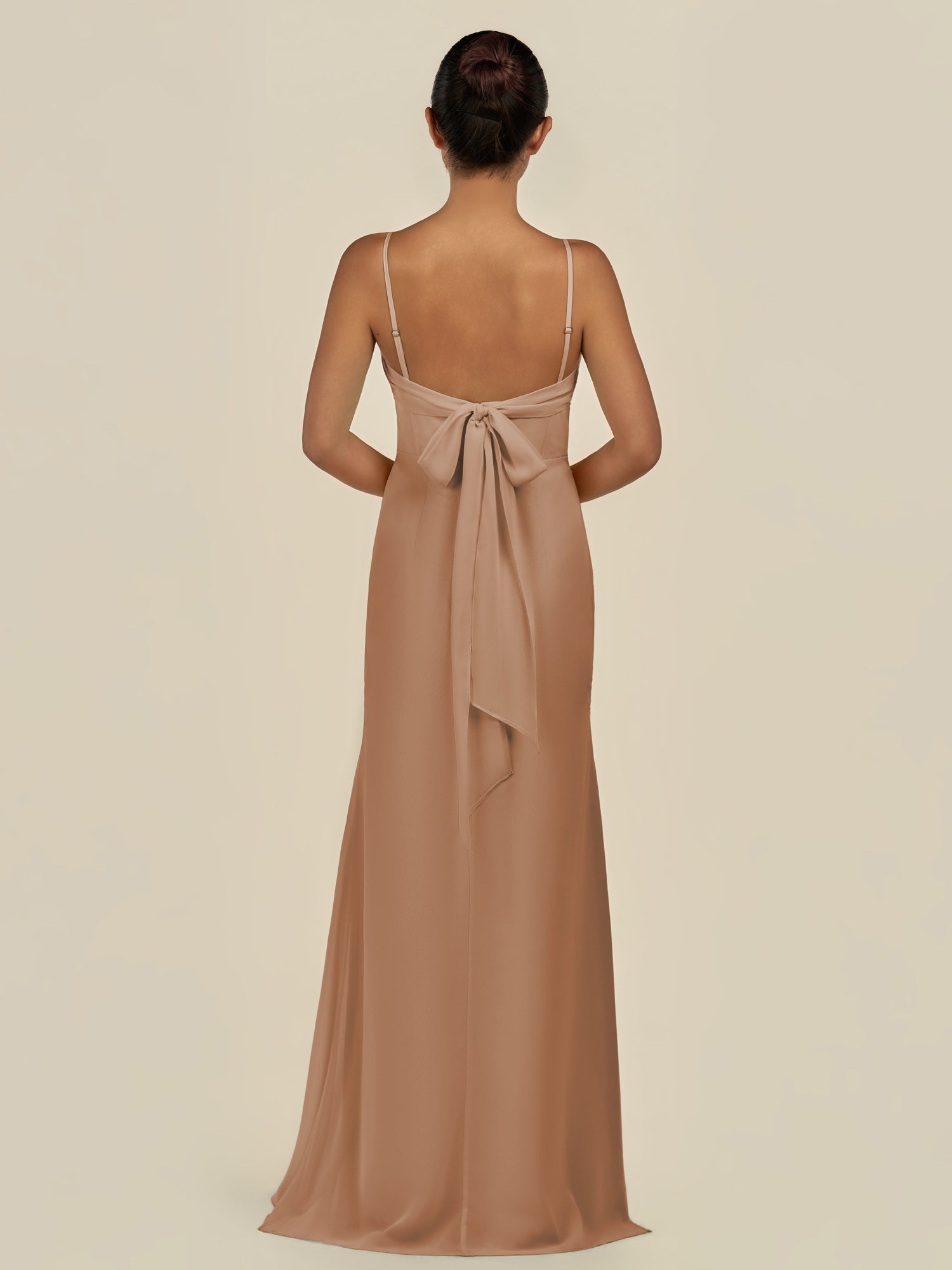 KissDress-Lumira Bronzer Sheath Spaghetti Straps Chiffon Ruched Long Bridesmaid Dress