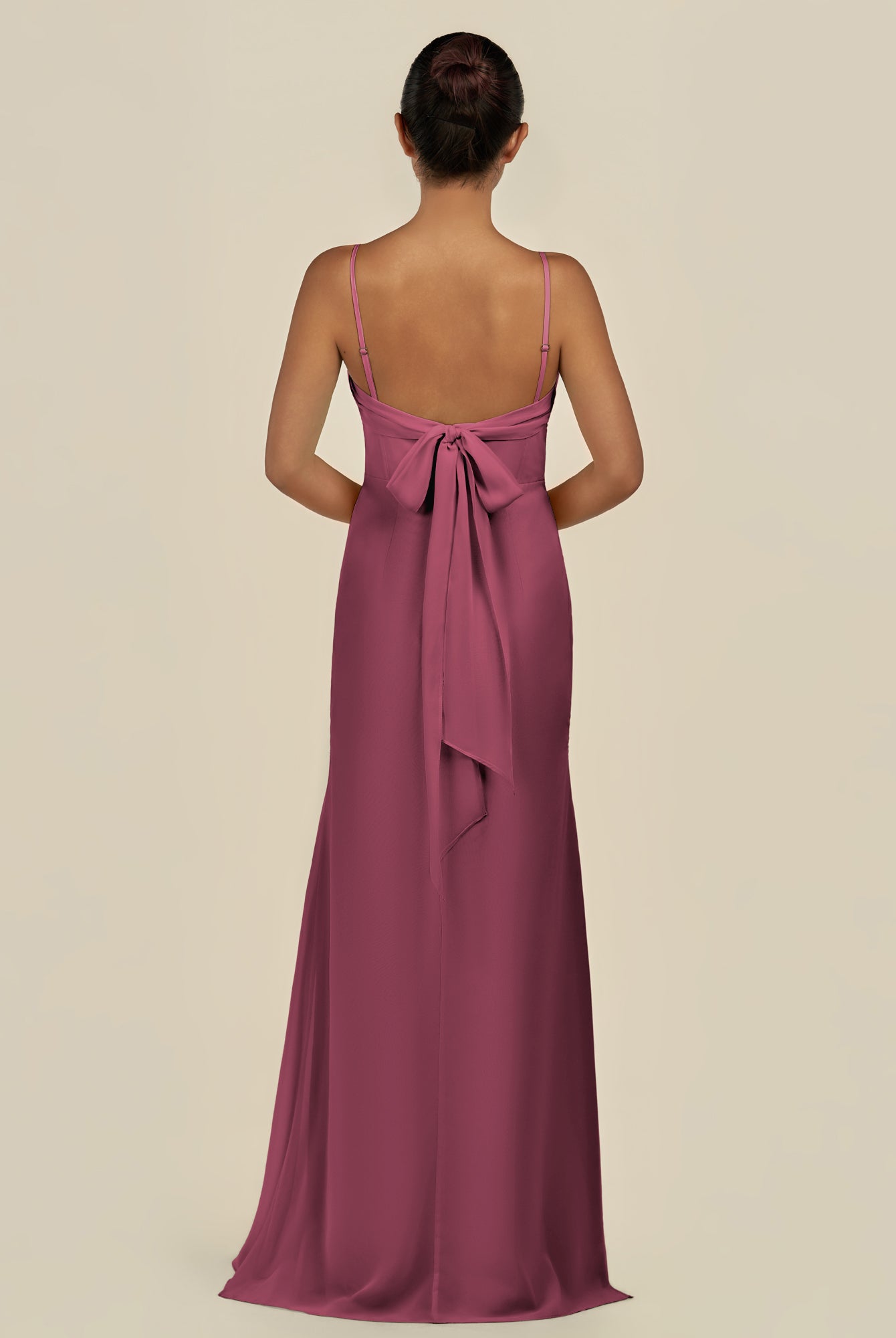KissDress-Lumira Desert Rose Sheath Spaghetti Straps Chiffon Ruched Long Bridesmaid Dress
