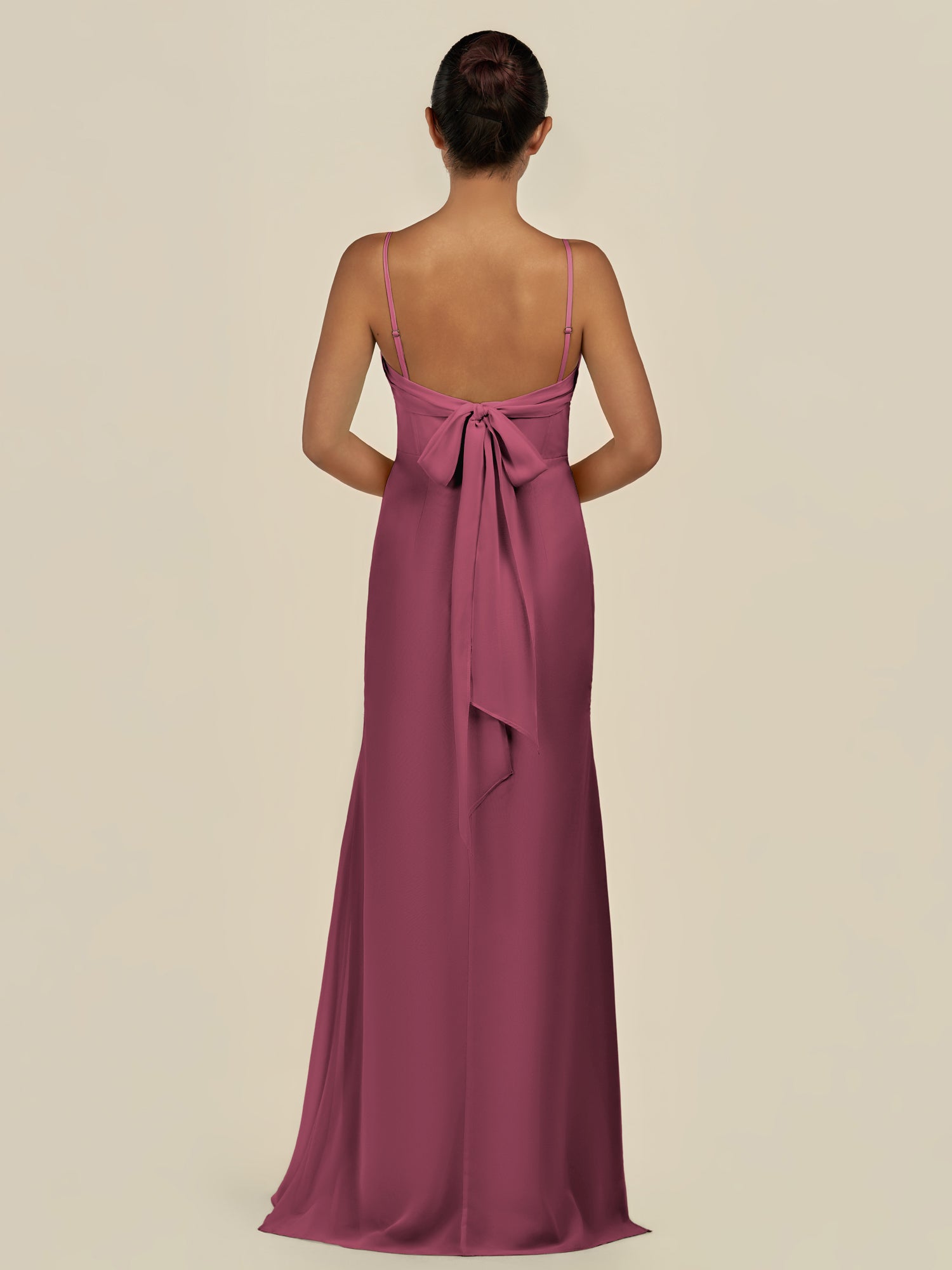 KissDress-Lumira Desert Rose Sheath Spaghetti Straps Chiffon Ruched Long Bridesmaid Dress