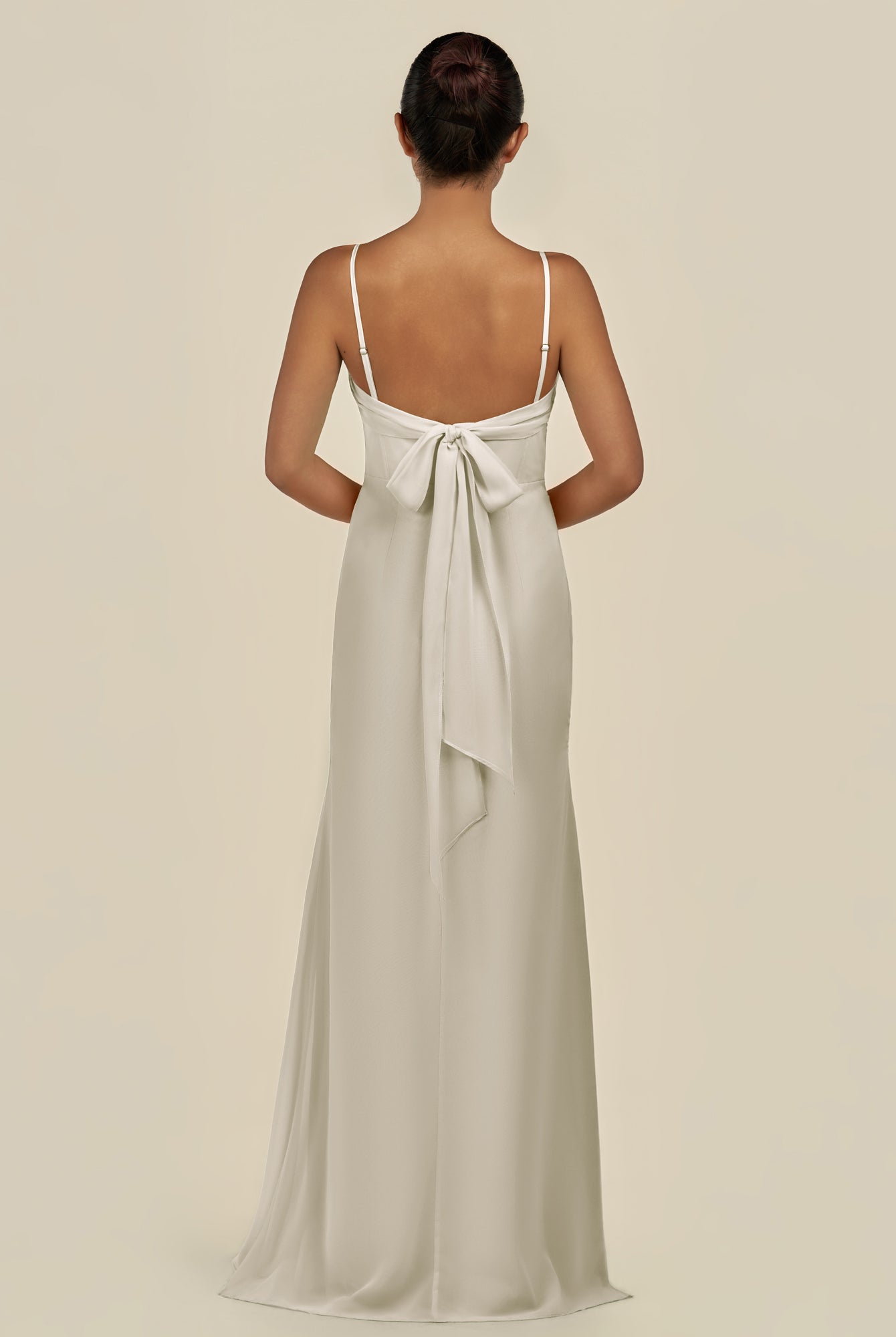 KissDress-Lumira Dove Gray Sheath Spaghetti Straps Chiffon Ruched Long Bridesmaid Dress