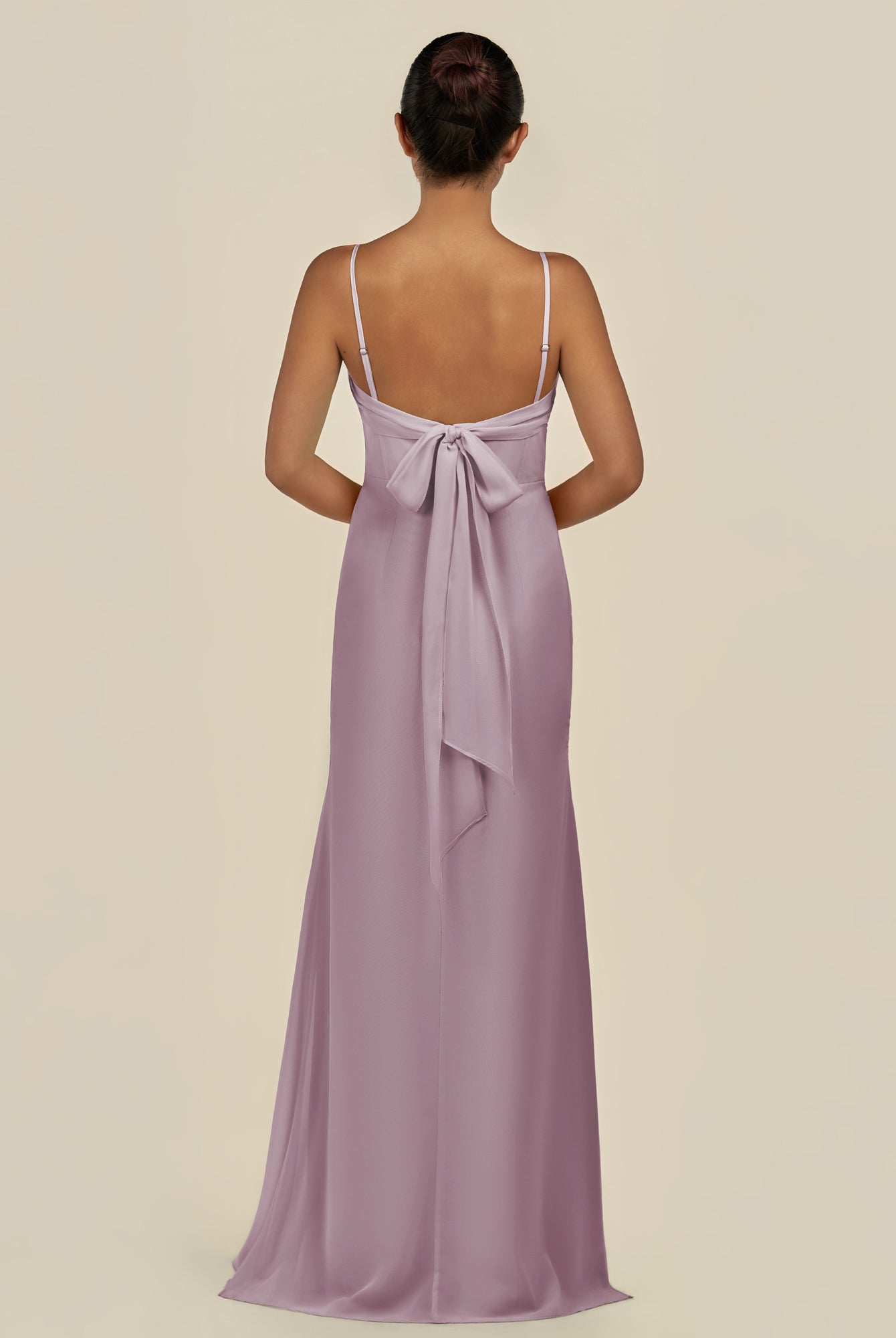KissDress-Lumira Dusk Sheath Spaghetti Straps Chiffon Ruched Long Bridesmaid Dress