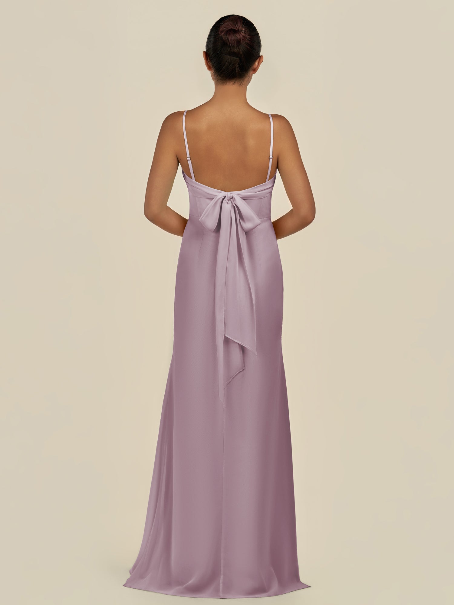 KissDress-Lumira Dusk Sheath Spaghetti Straps Chiffon Ruched Long Bridesmaid Dress