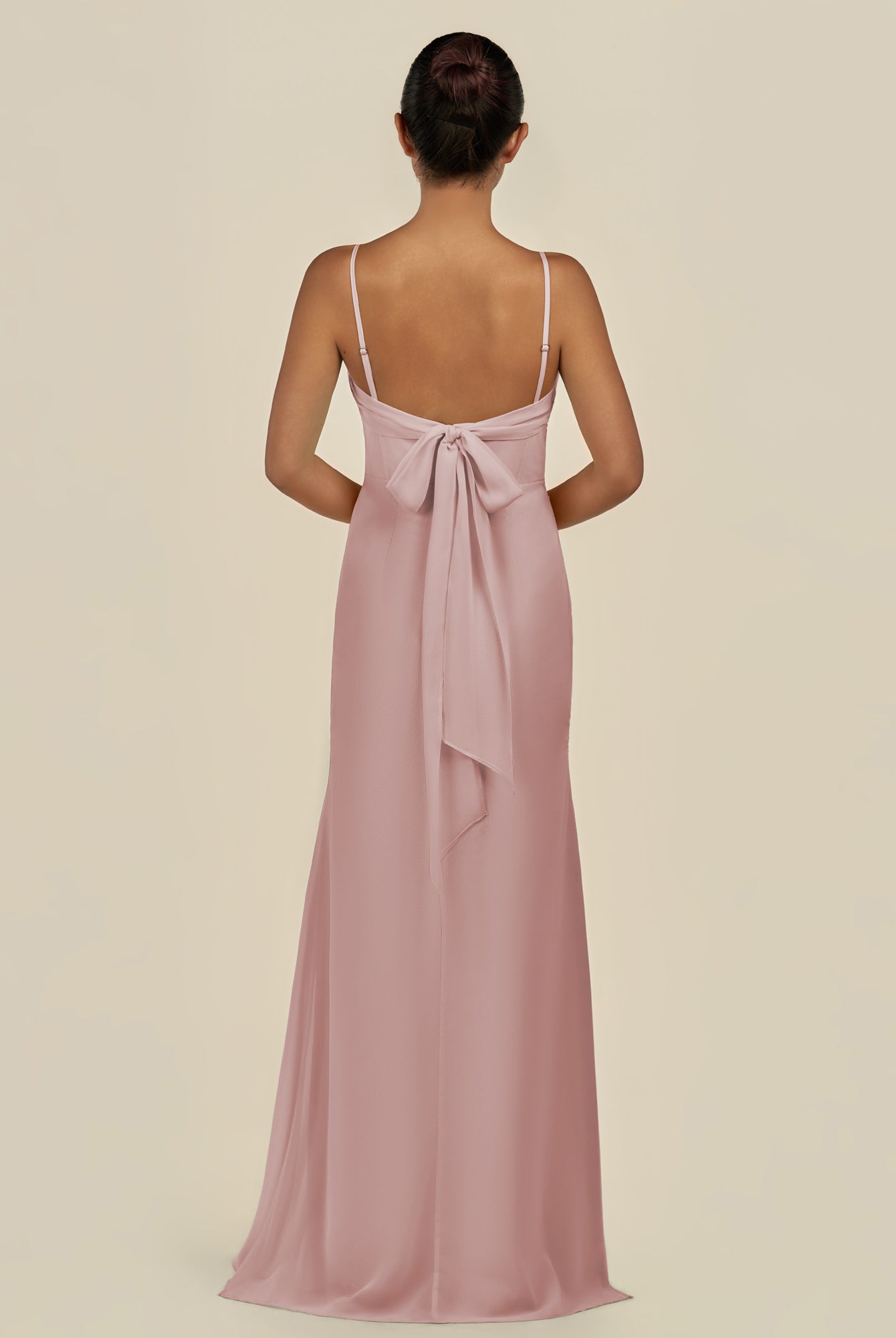 KissDress-Lumira Dusty Rose Sheath Spaghetti Straps Chiffon Ruched Long Bridesmaid Dress