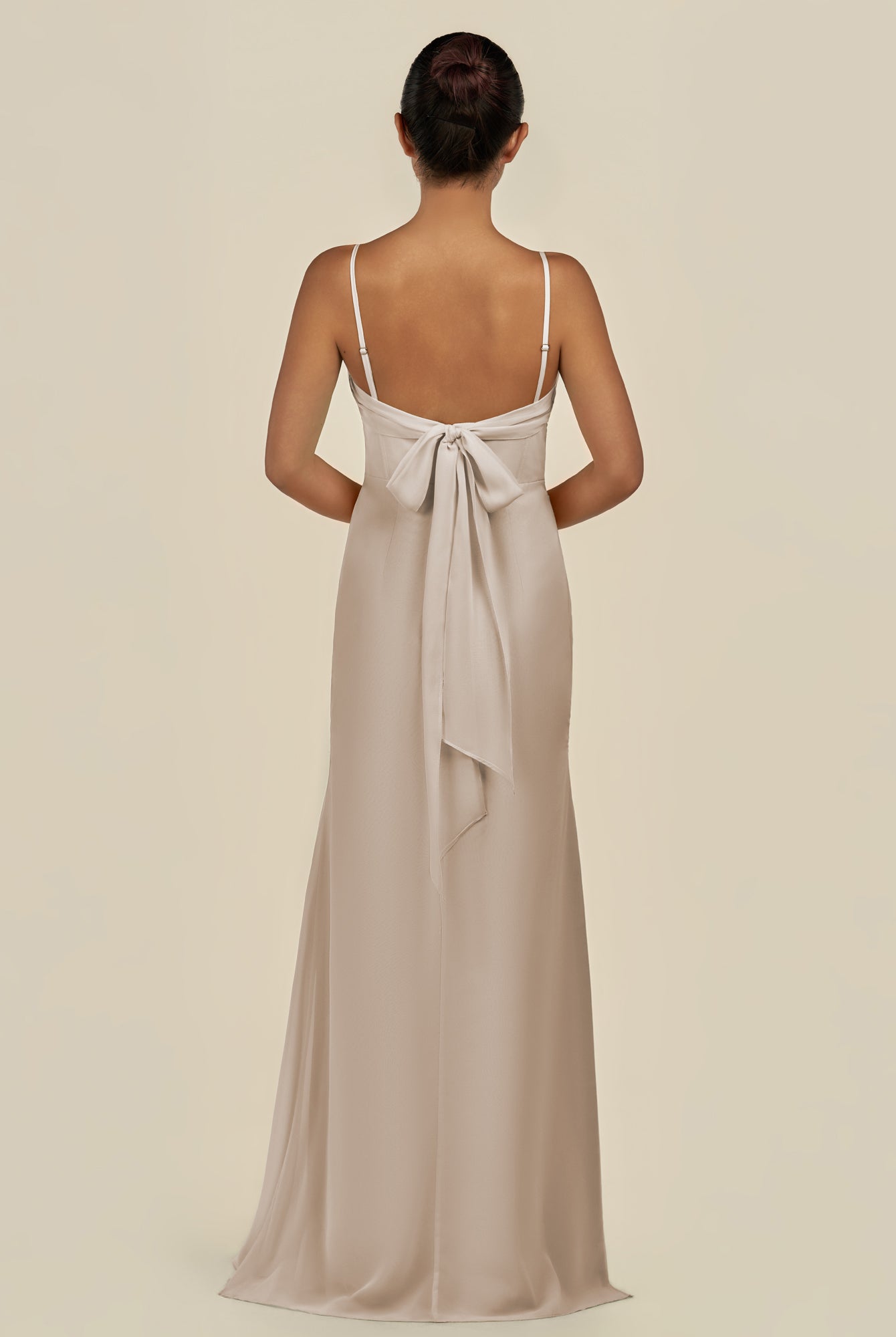 KissDress-Lumira Frost Sheath Spaghetti Straps Chiffon Ruched Long Bridesmaid Dress