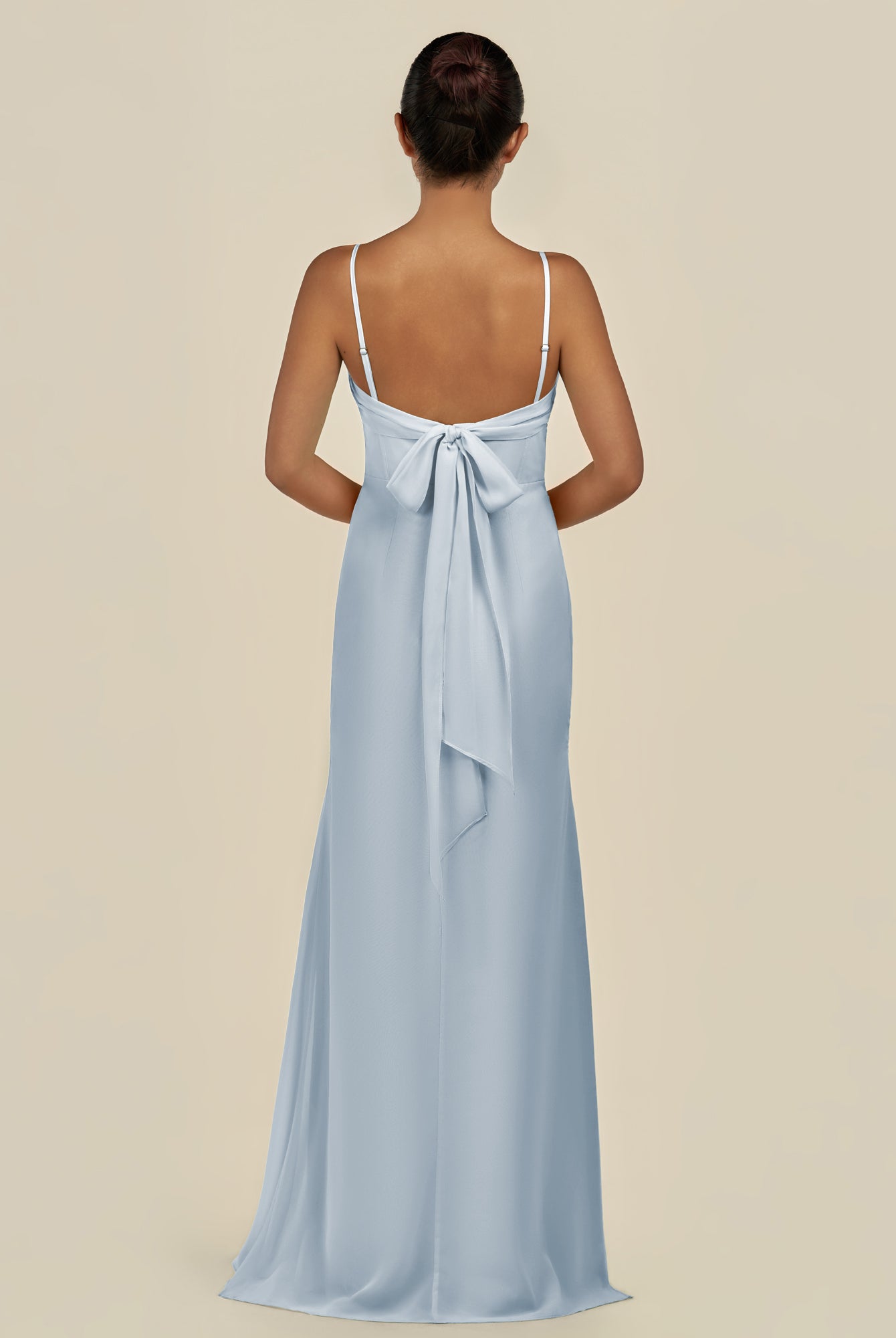 KissDress-Lumira Ice Sheath Spaghetti Straps Chiffon Ruched Long Bridesmaid Dress