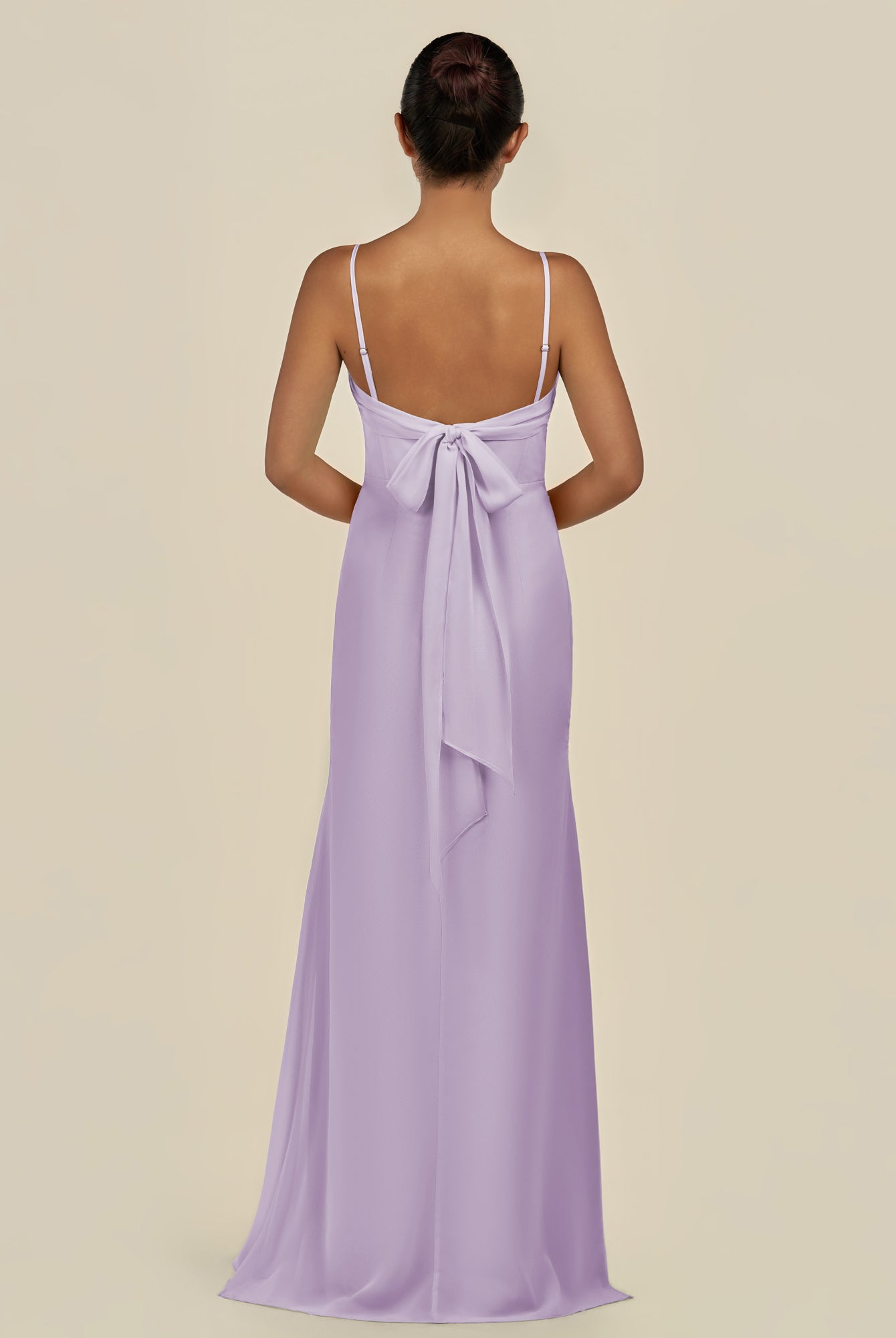 KissDress-Lumira Lavender Sheath Spaghetti Straps Chiffon Ruched Long Bridesmaid Dress