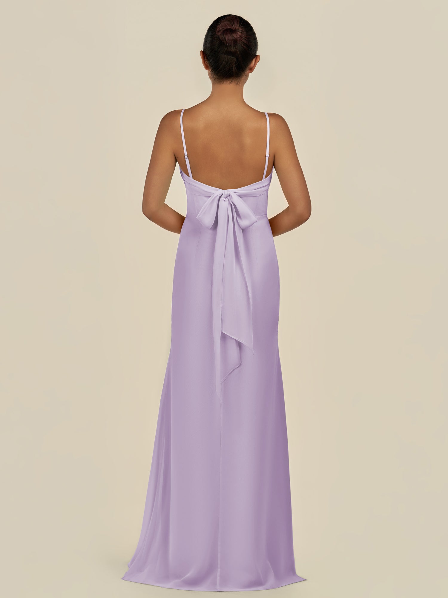 KissDress-Lumira Lavender Sheath Spaghetti Straps Chiffon Ruched Long Bridesmaid Dress