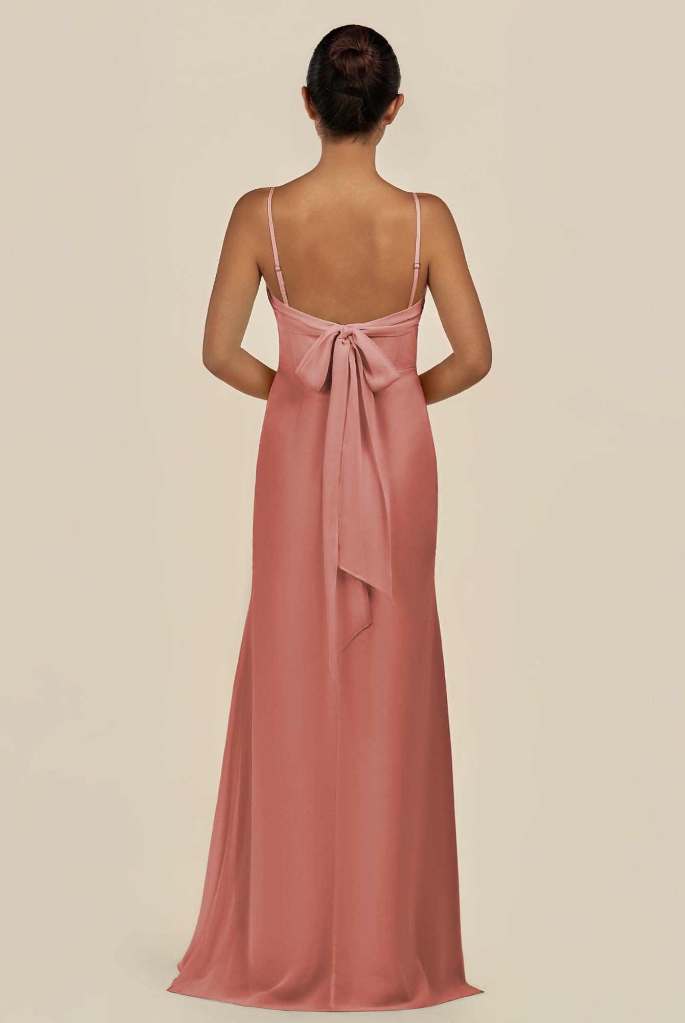 KissDress-Lumira Mulberry Sheath Spaghetti Straps Chiffon Ruched Long Bridesmaid Dress