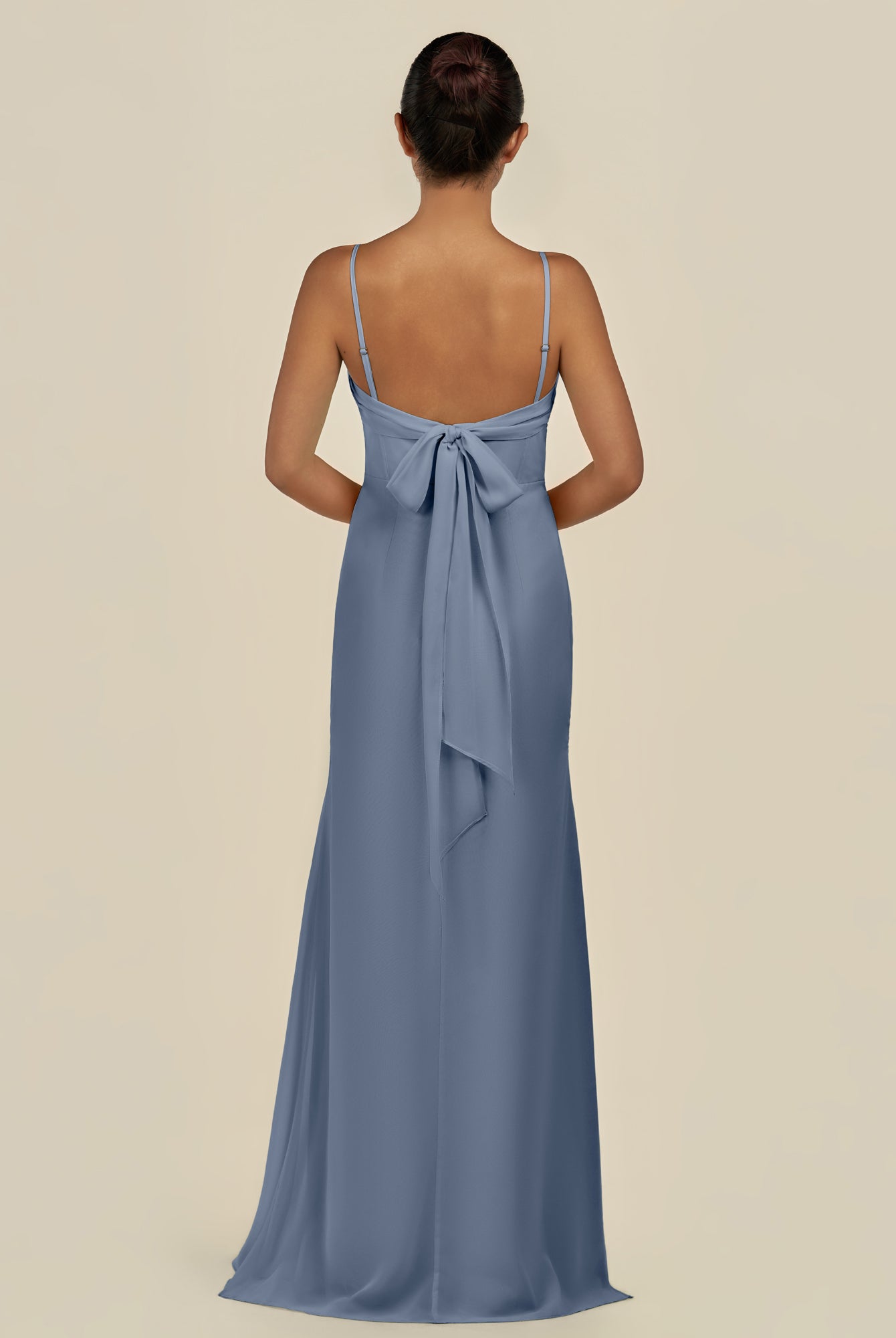 KissDress-Lumira Neptune Sheath Spaghetti Straps Chiffon Ruched Long Bridesmaid Dress
