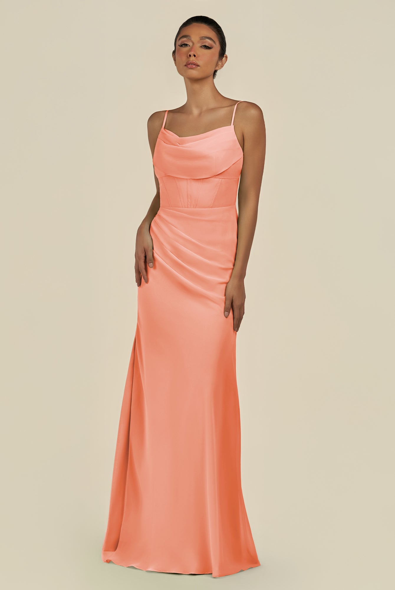 KissDress-Lumira Rosette Sheath Spaghetti Straps Chiffon Ruched Long Bridesmaid Dress
