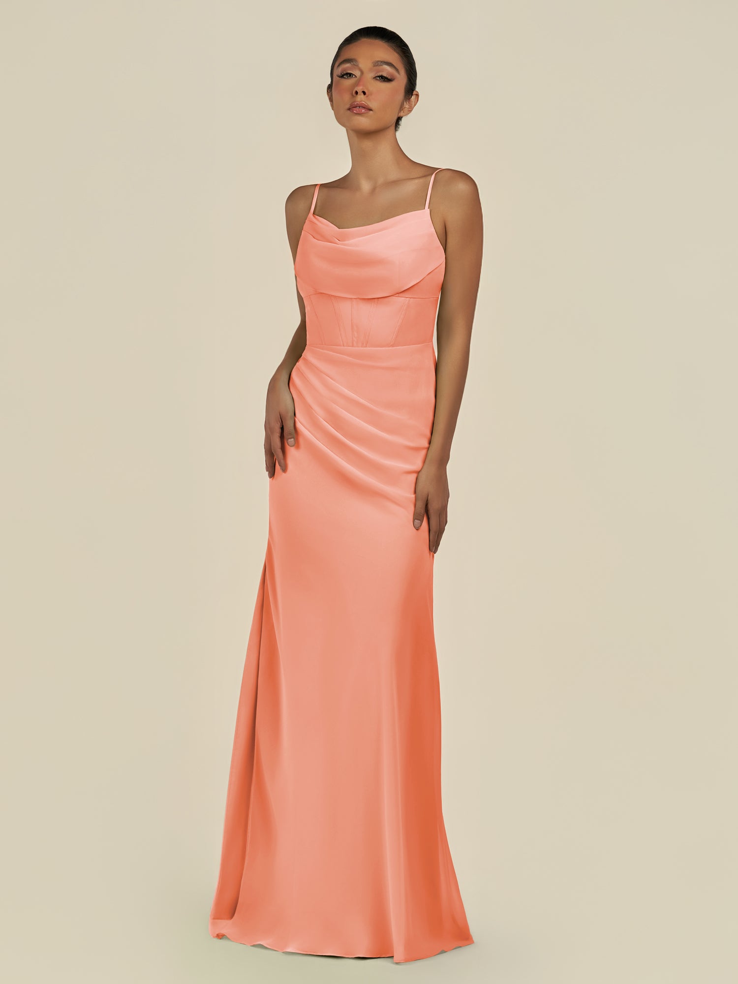 KissDress-Lumira Rosette Sheath Spaghetti Straps Chiffon Ruched Long Bridesmaid Dress