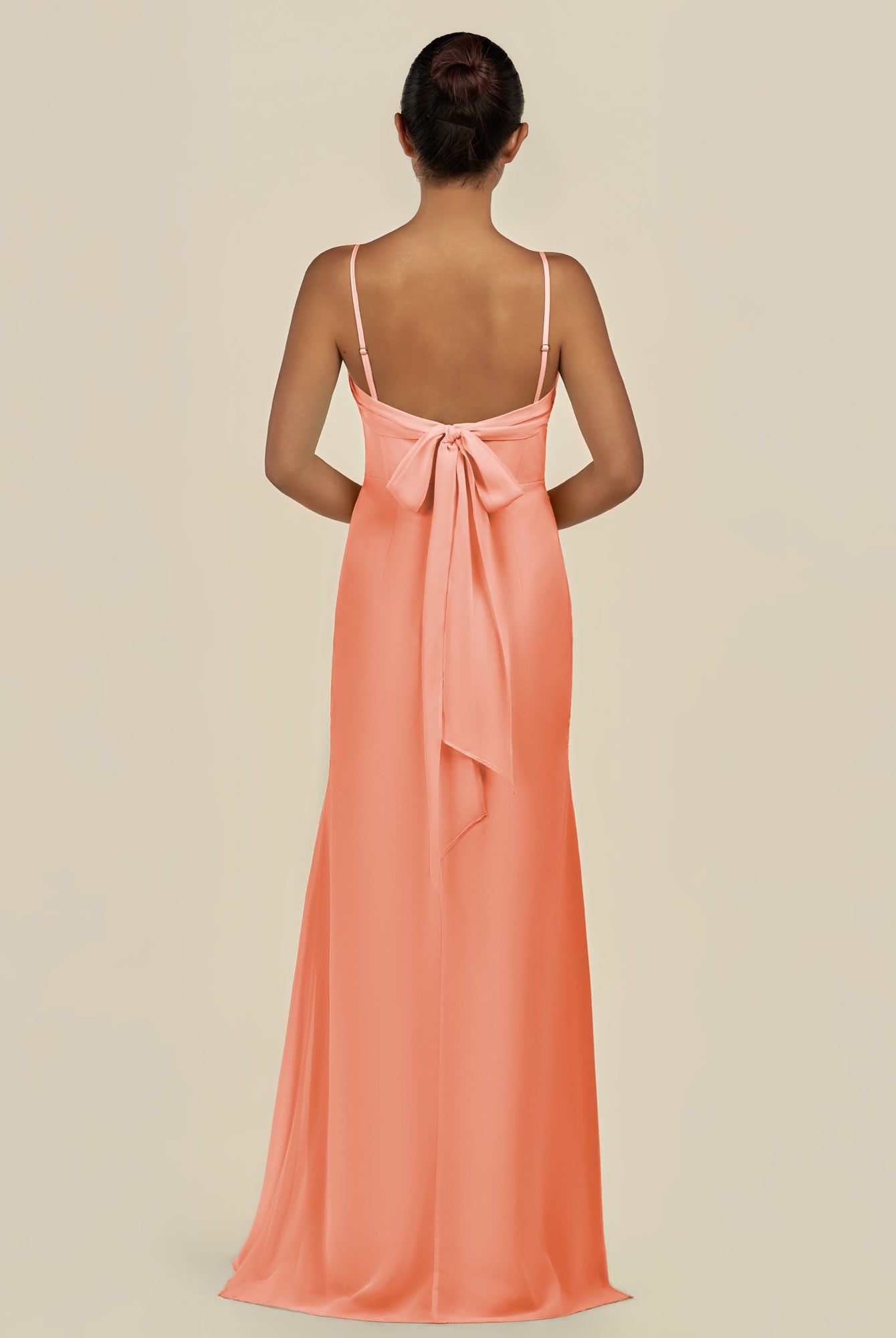 KissDress-Lumira Rosette Sheath Spaghetti Straps Chiffon Ruched Long Bridesmaid Dress