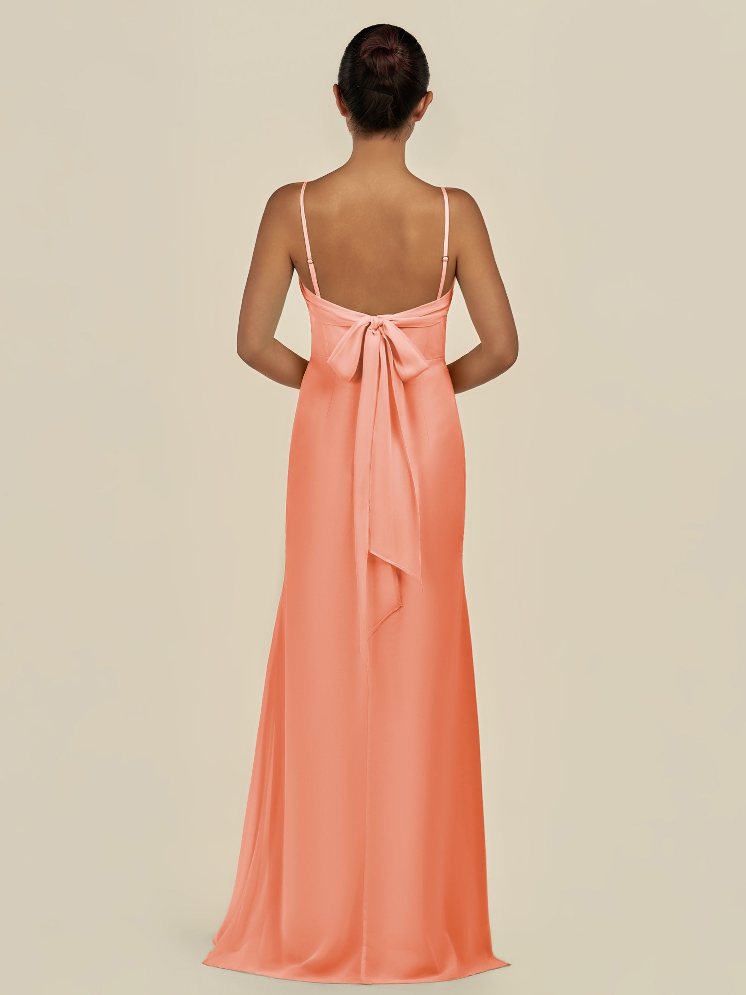 KissDress-Lumira Rosette Sheath Spaghetti Straps Chiffon Ruched Long Bridesmaid Dress