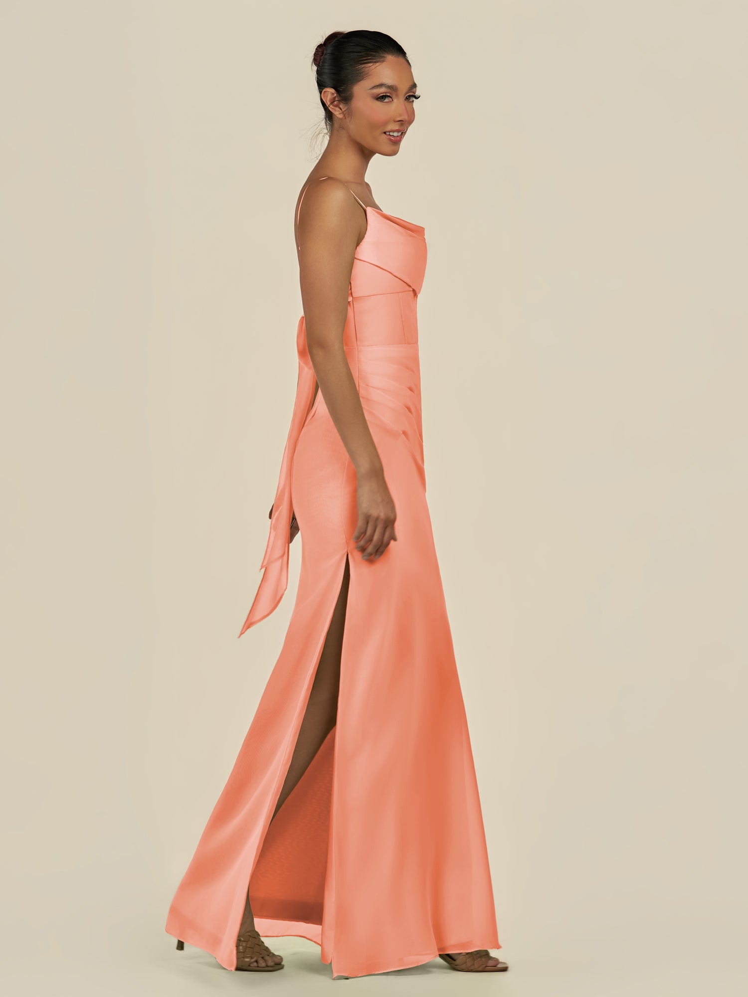 KissDress-Lumira Rosette Sheath Spaghetti Straps Chiffon Ruched Long Bridesmaid Dress