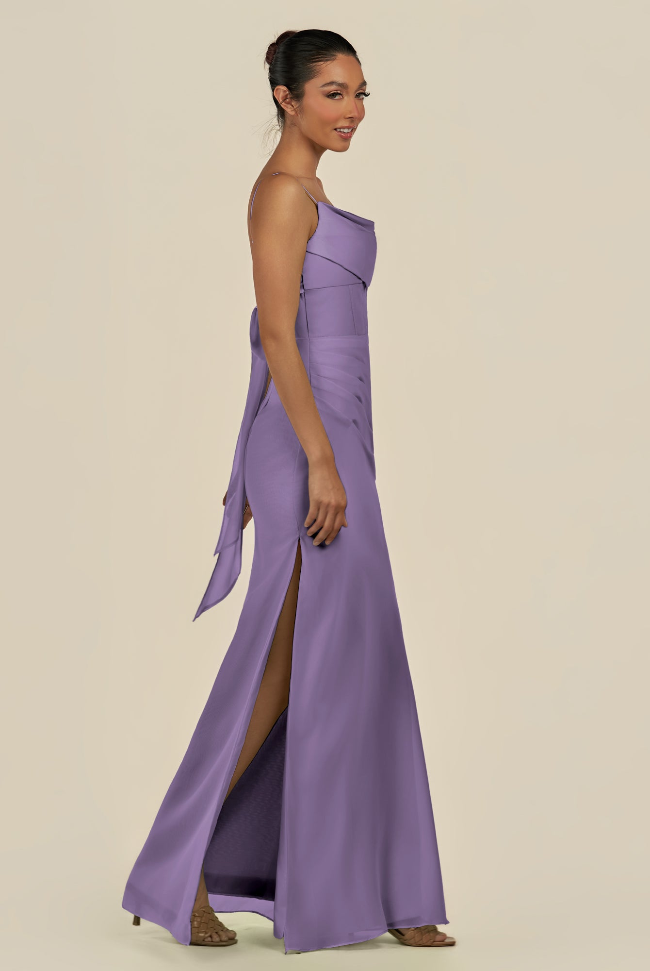 KissDress-Lumira Tahiti Sheath Spaghetti Straps Chiffon Ruched Long Bridesmaid Dress
