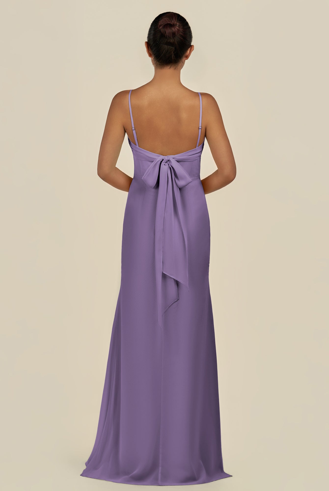 KissDress-Lumira Tahiti Sheath Spaghetti Straps Chiffon Ruched Long Bridesmaid Dress