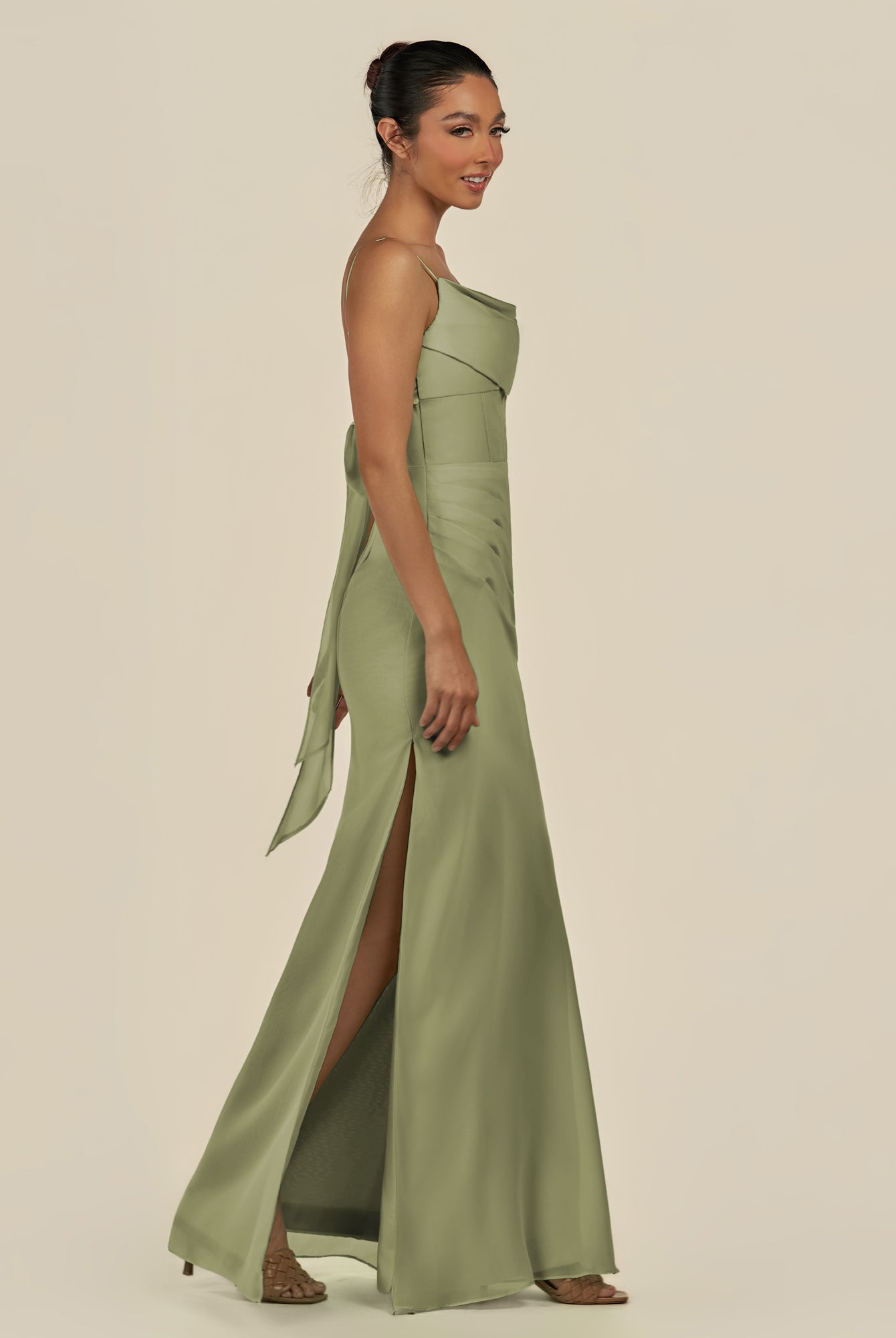 KissDress-Lumira Thyme Sheath Spaghetti Straps Chiffon Ruched Long Bridesmaid Dress