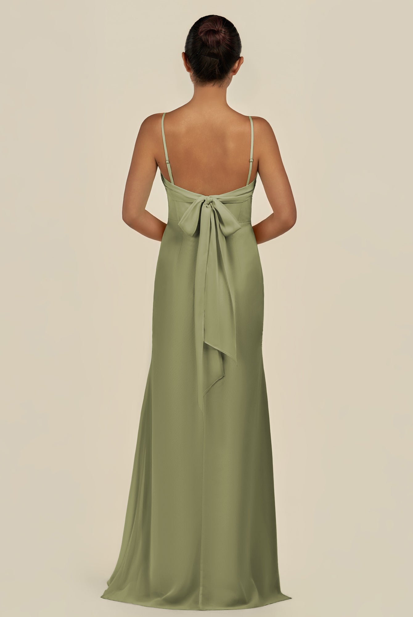 KissDress-Lumira Thyme Sheath Spaghetti Straps Chiffon Ruched Long Bridesmaid Dress