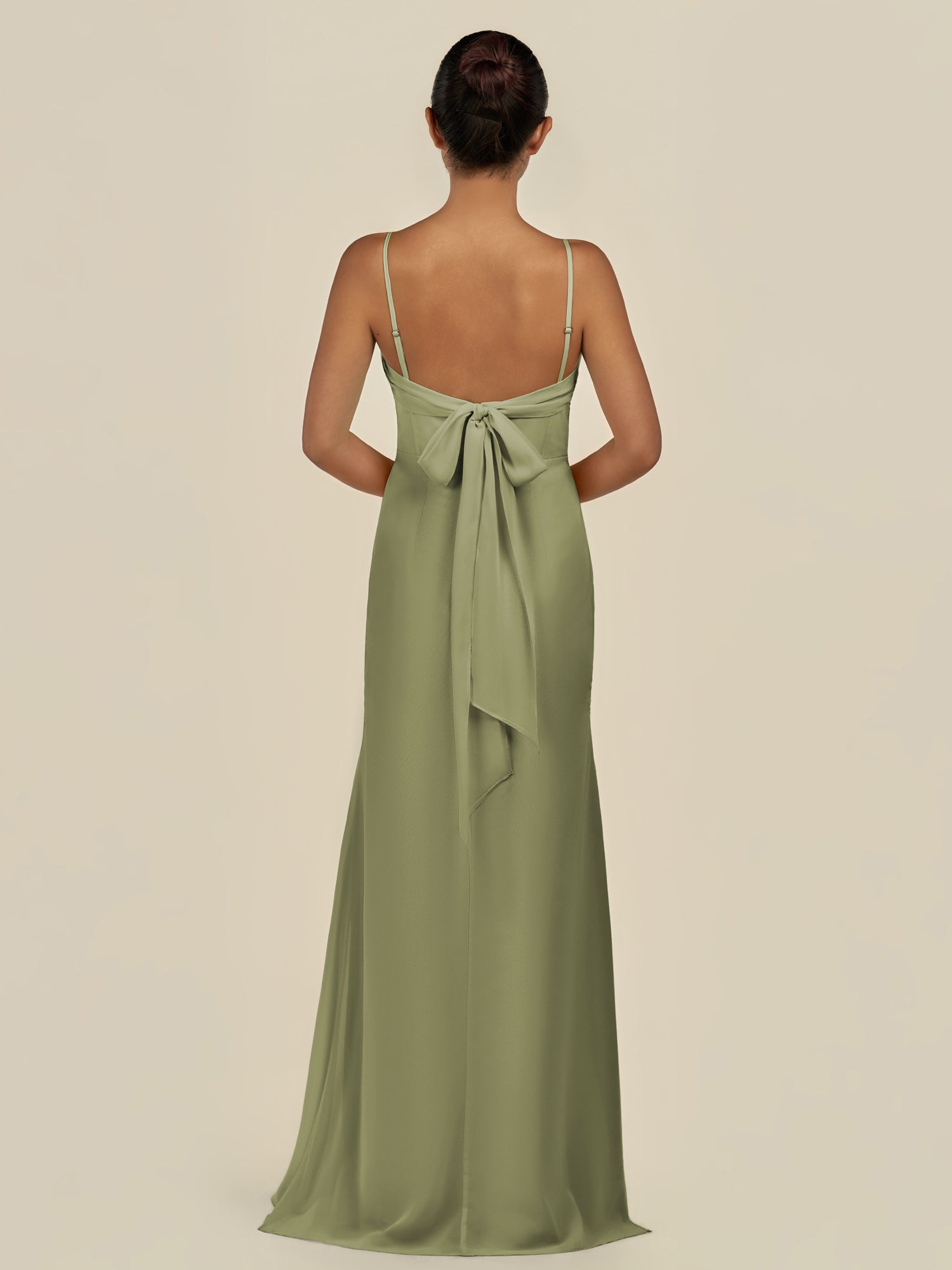 KissDress-Lumira Thyme Sheath Spaghetti Straps Chiffon Ruched Long Bridesmaid Dress