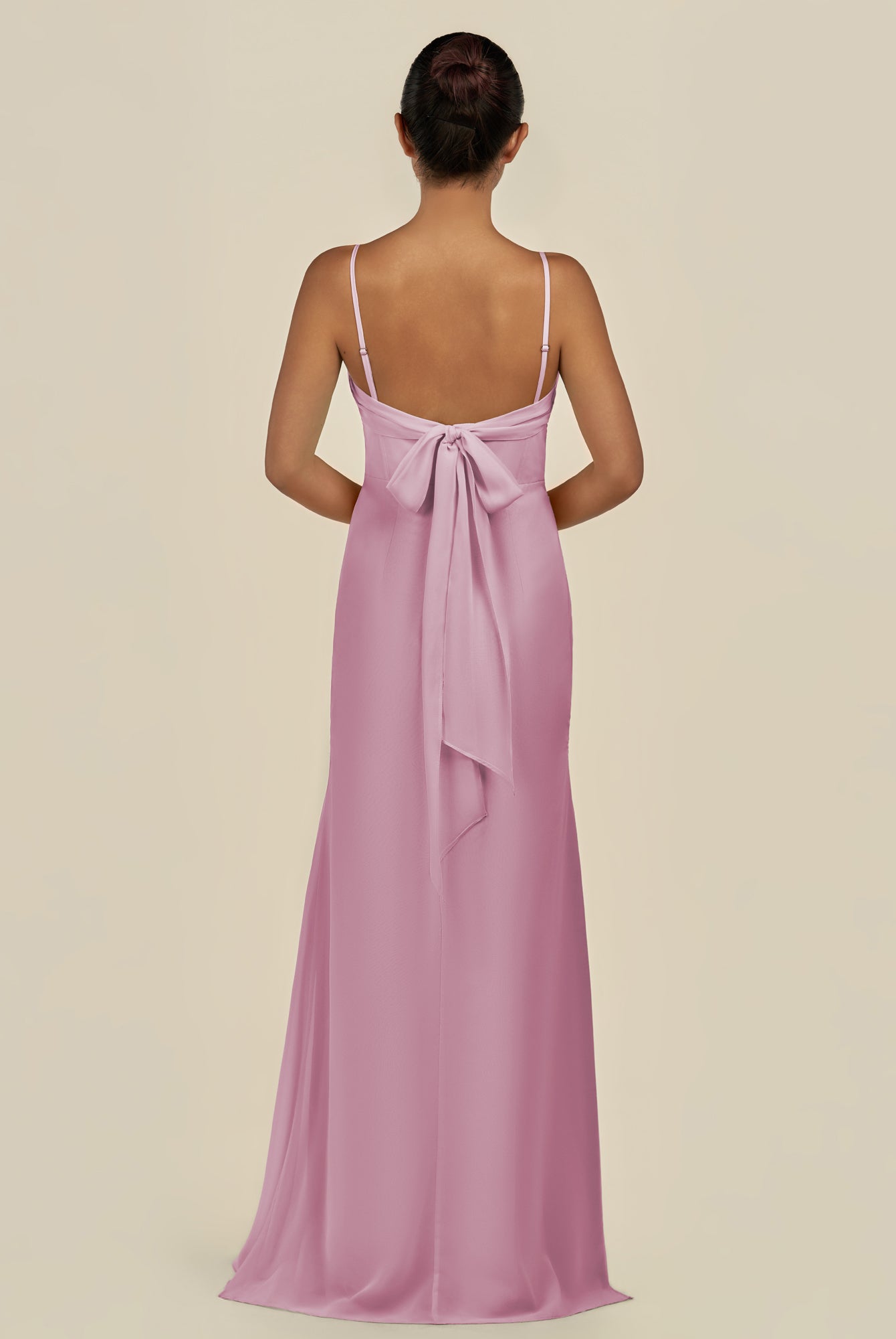 KissDress-Lumira Vintage Mauve Sheath Spaghetti Straps Chiffon Ruched Long Bridesmaid Dress