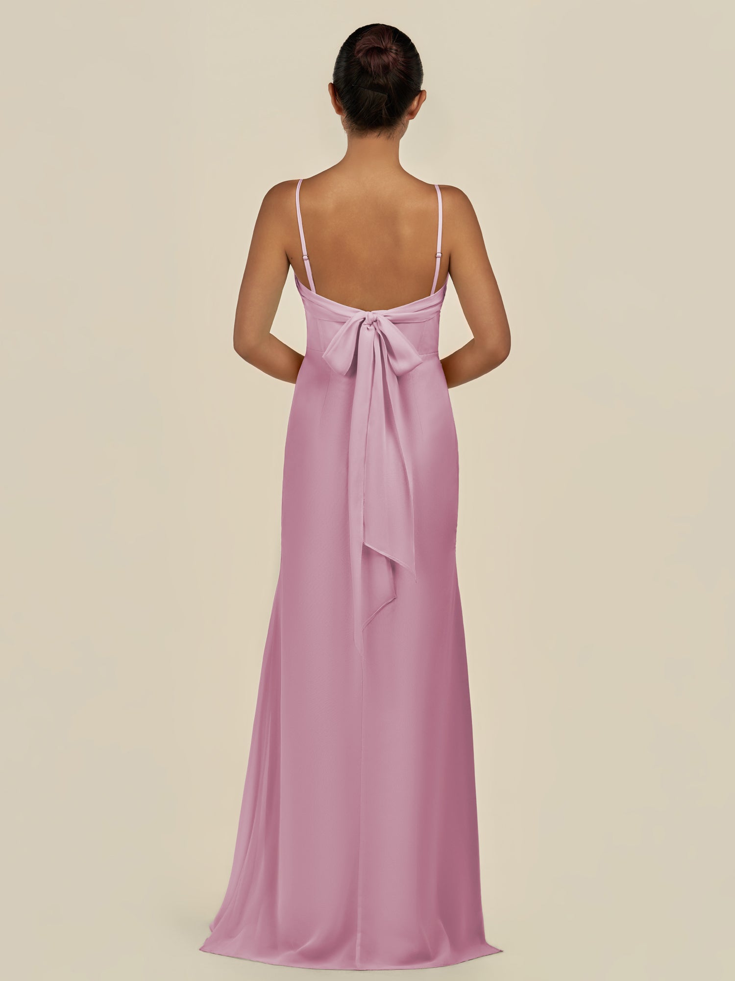 KissDress-Lumira Vintage Mauve Sheath Spaghetti Straps Chiffon Ruched Long Bridesmaid Dress