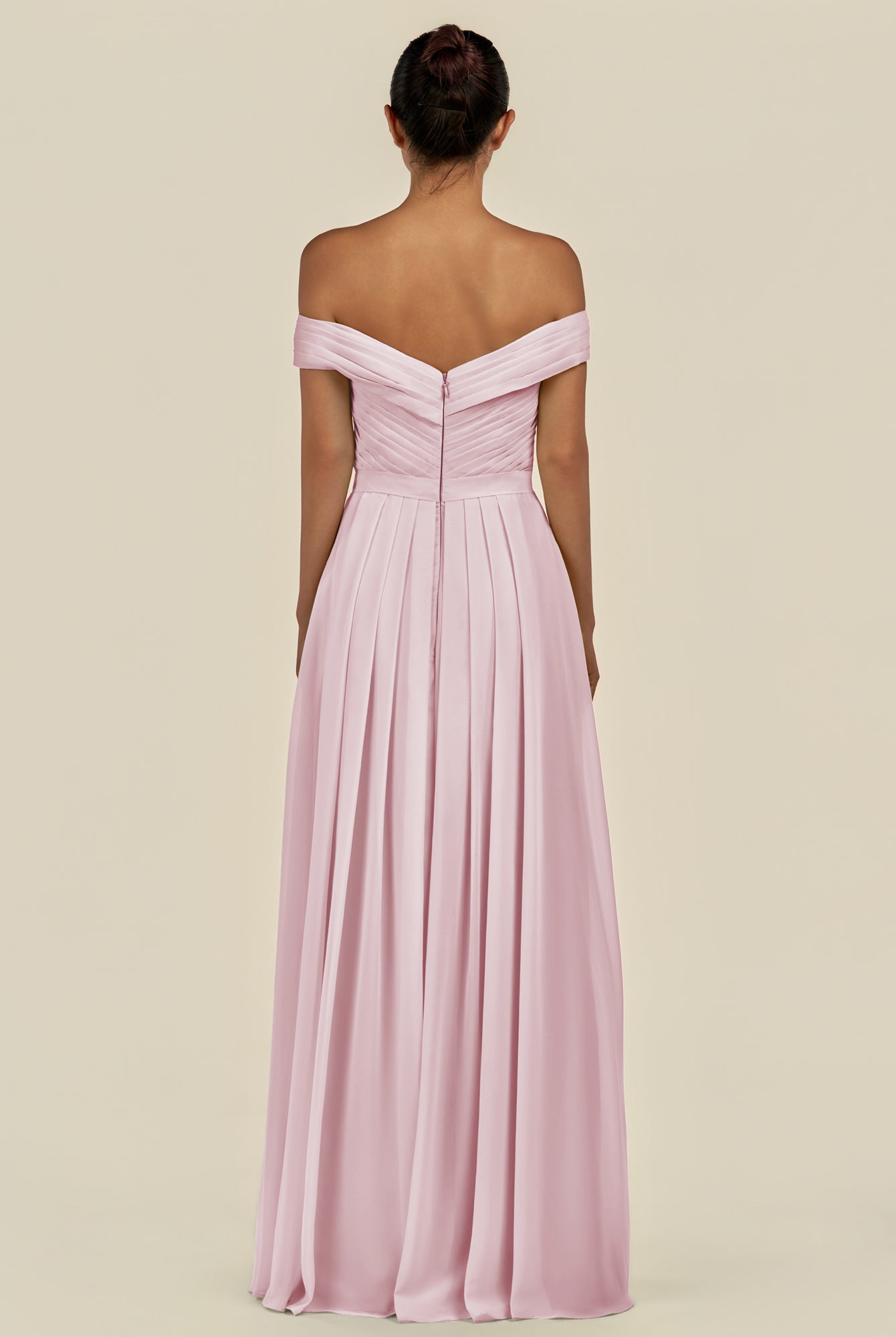 KissDress-Lurina Candy Pink A Line Chiffon Off the Shoulder Pleated Long Bridesmaid Dress with Slit