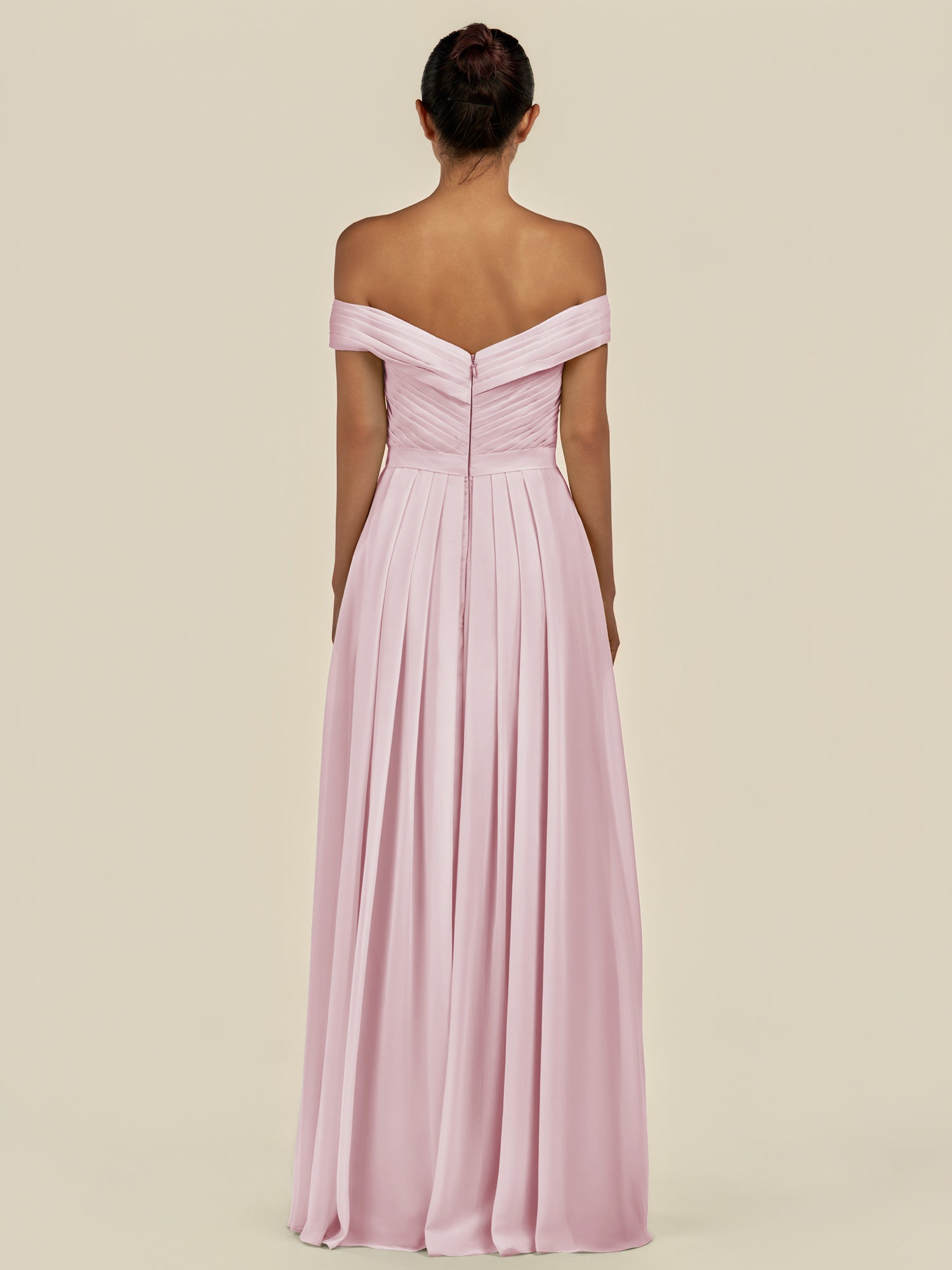 KissDress-Lurina Candy Pink A Line Chiffon Off the Shoulder Pleated Long Bridesmaid Dress with Slit