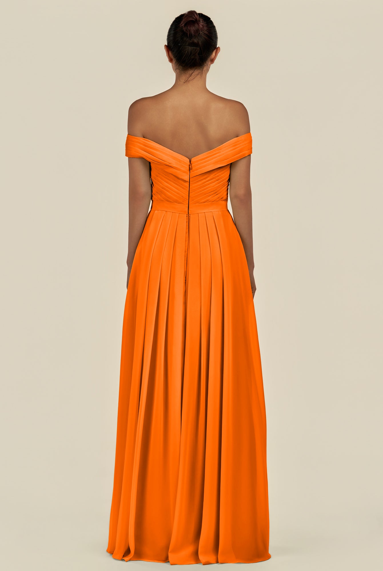 KissDress-Lurina Cinnamon A Line Chiffon Off the Shoulder Pleated Long Bridesmaid Dress with Slit