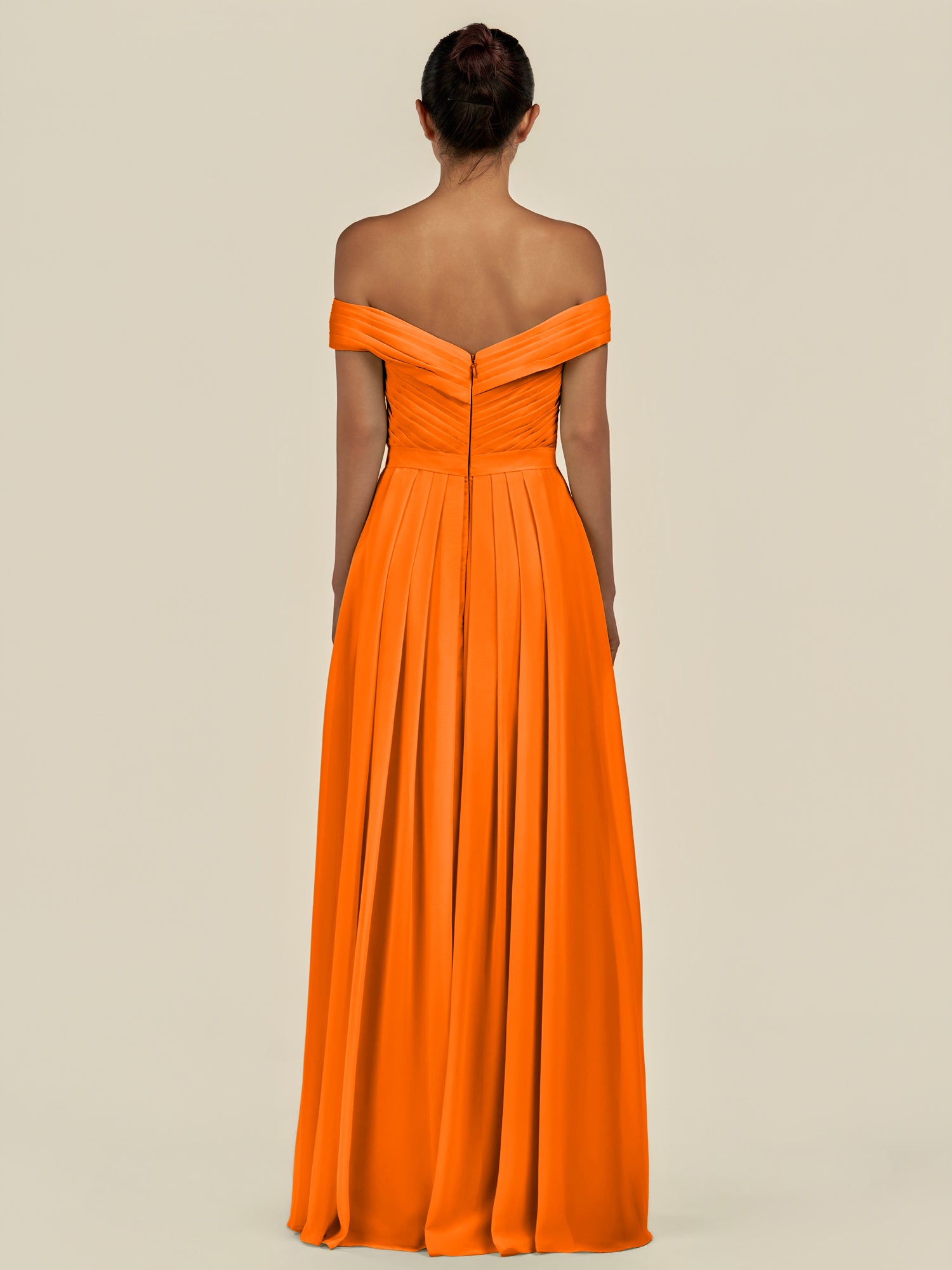 KissDress-Lurina Cinnamon A Line Chiffon Off the Shoulder Pleated Long Bridesmaid Dress with Slit